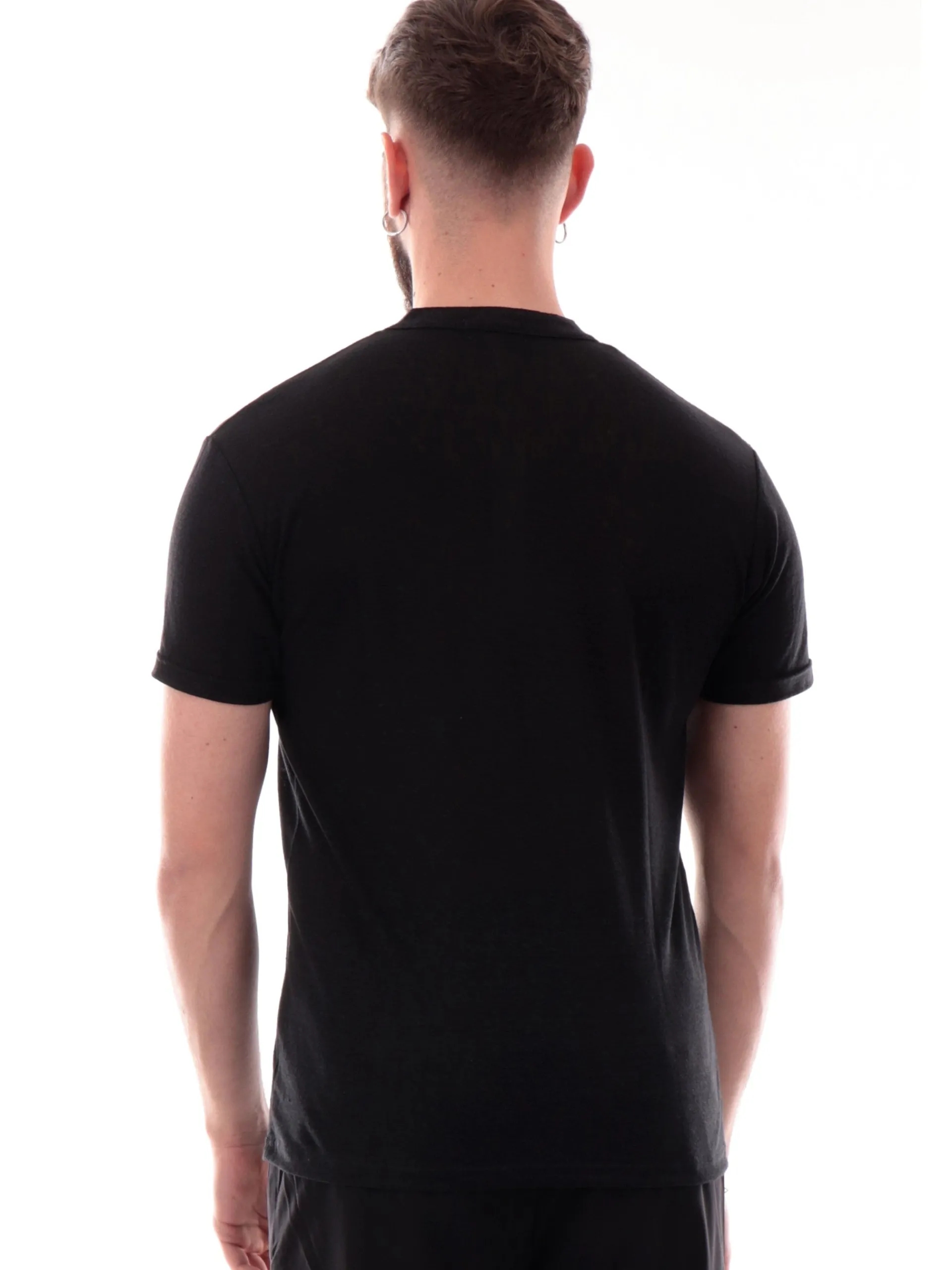 GIANNI LUPO T-Shirt*Polo Serafino nera da uomo in lino GL525LS25
