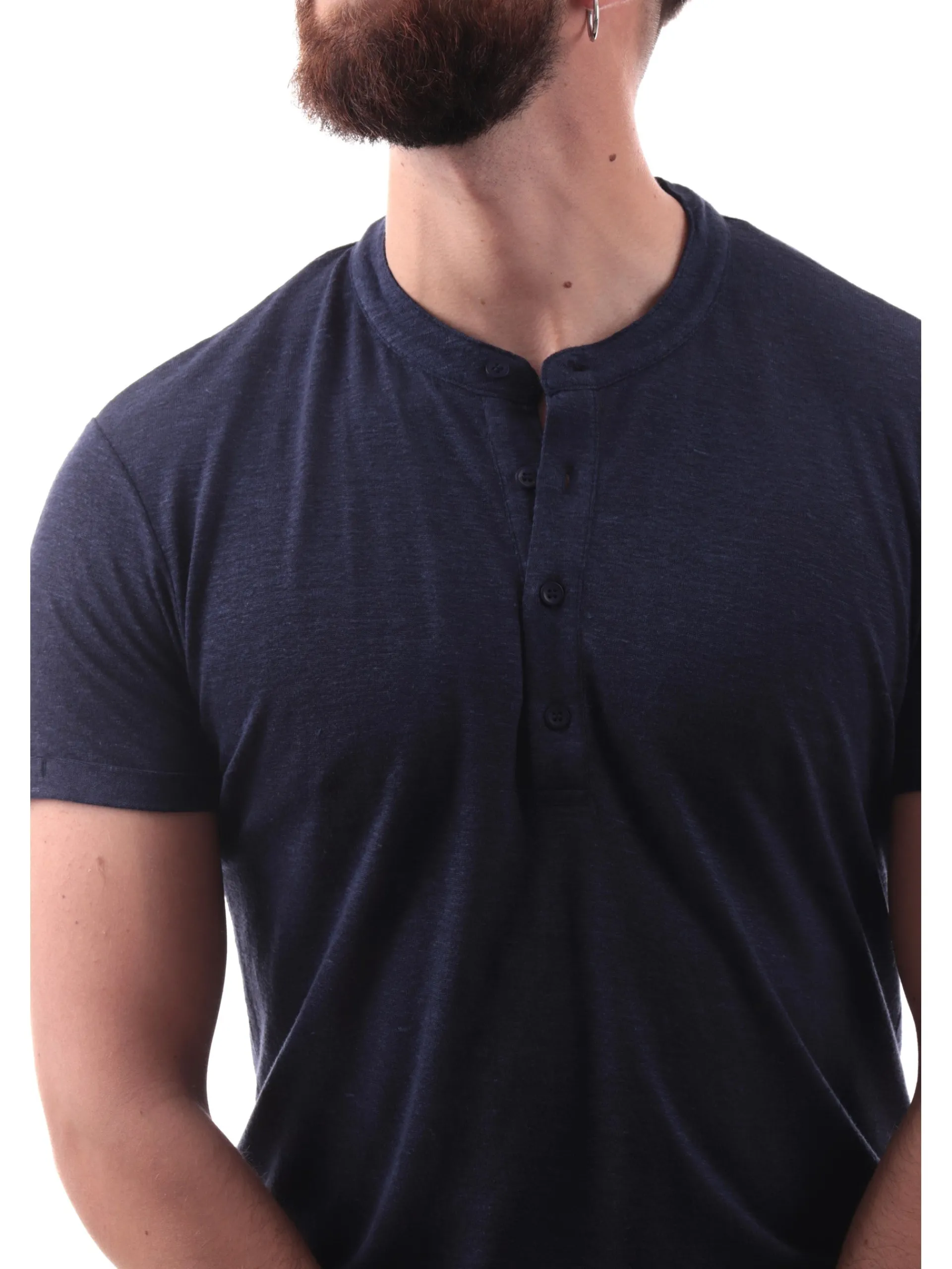 GIANNI LUPO T-Shirt*Polo Serafino blu da uomo in lino GL525LS25