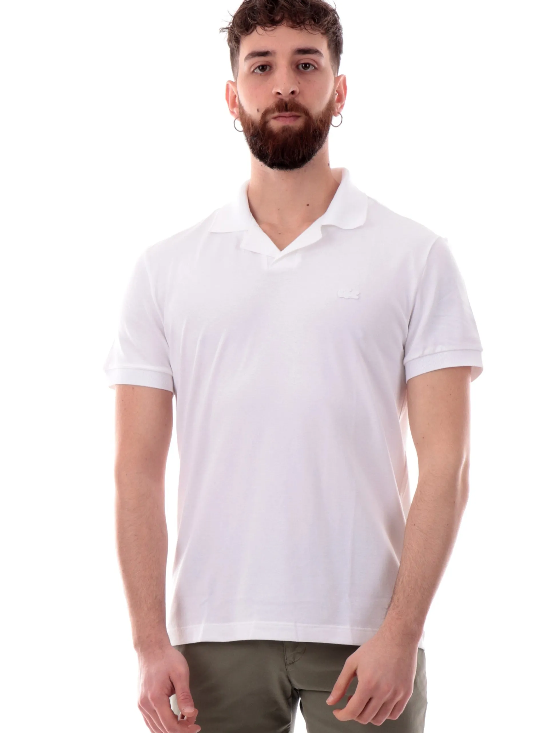 LACOSTE Polo*Polo bianca da uomo con scollo e logo tono su tono PH0084