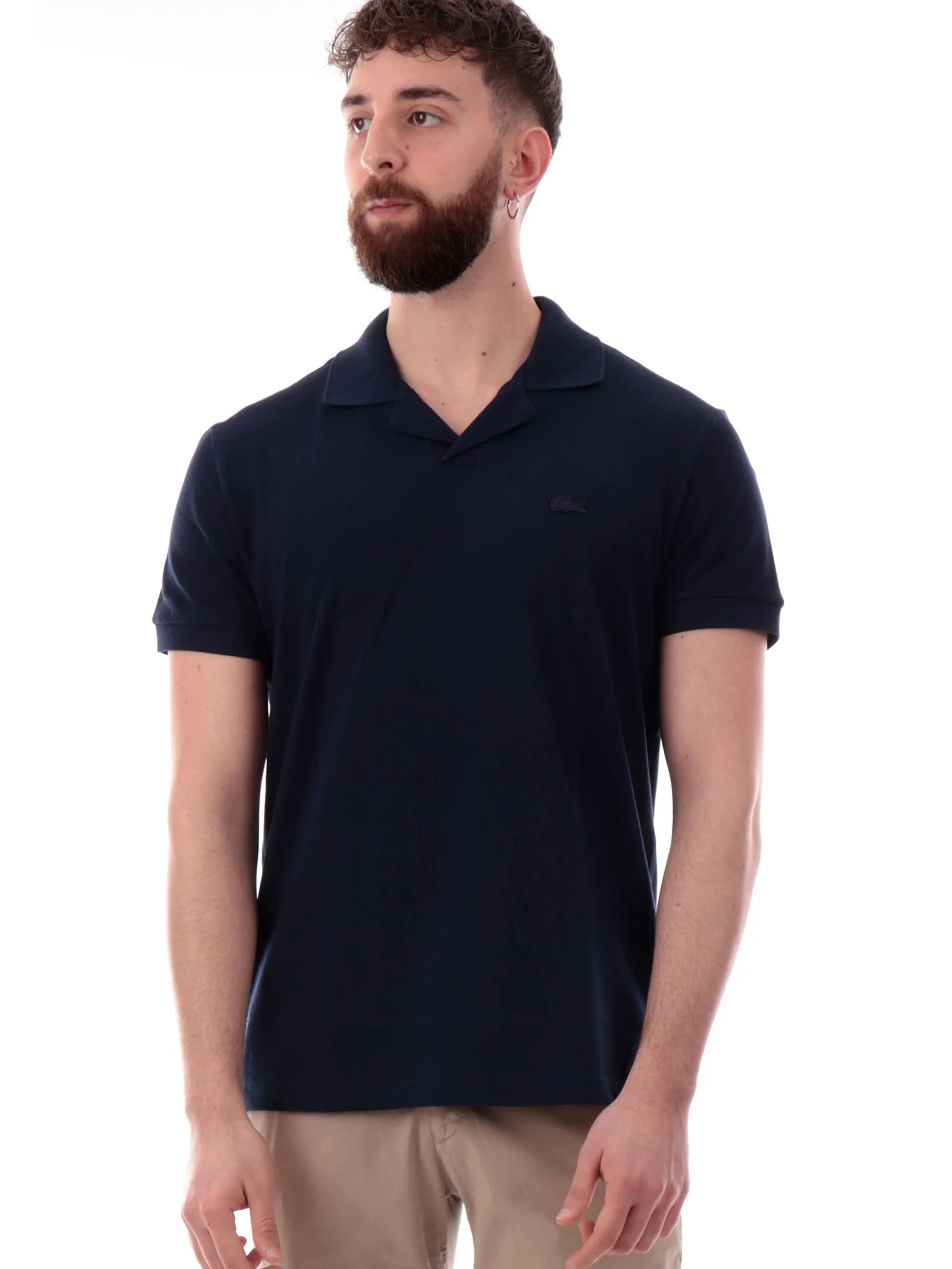 LACOSTE Polo*Polo blu da uomo con scollo e logo tono su tono PH0084