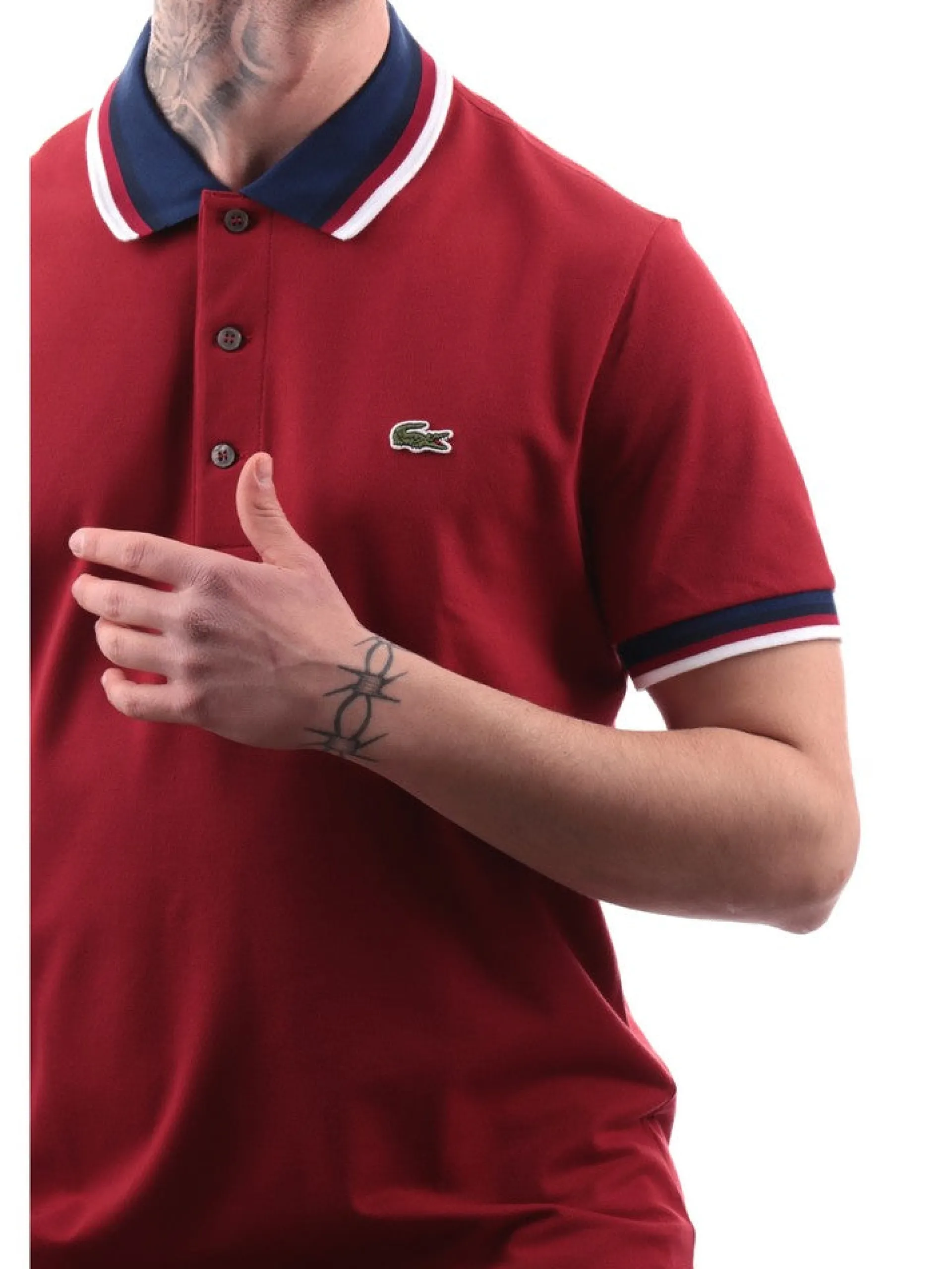 LACOSTE Polo*Polo bordeaux da uomo con bande PH3461