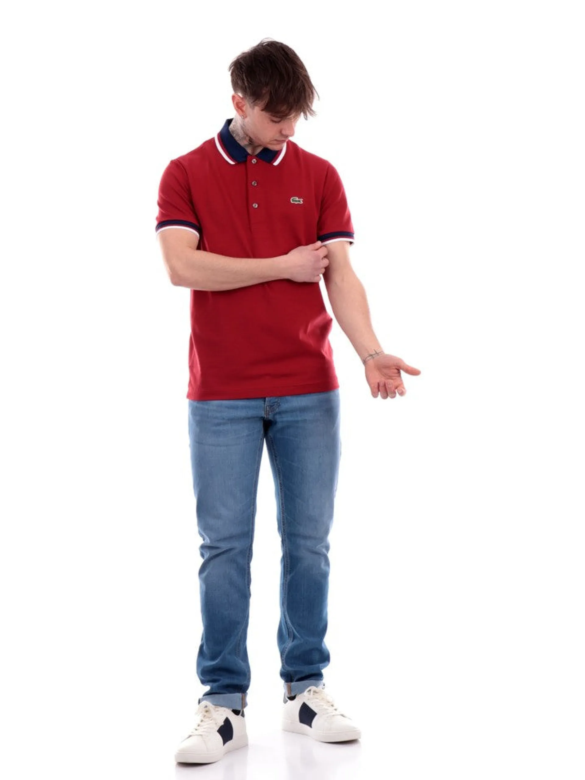LACOSTE Polo*Polo bordeaux da uomo con bande PH3461