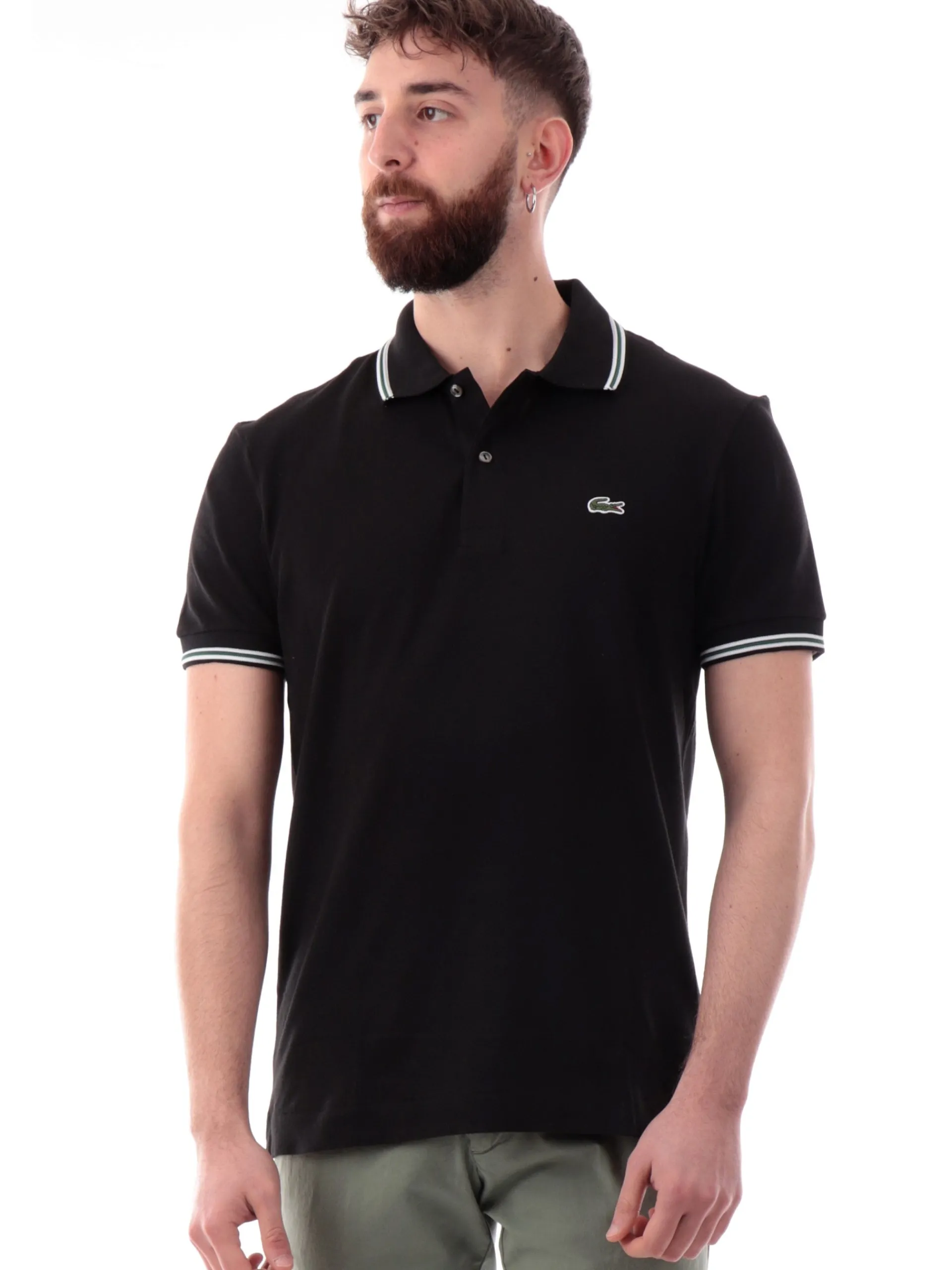 LACOSTE Polo*Polo nera maniche corte da uomo bande verdi PH9875
