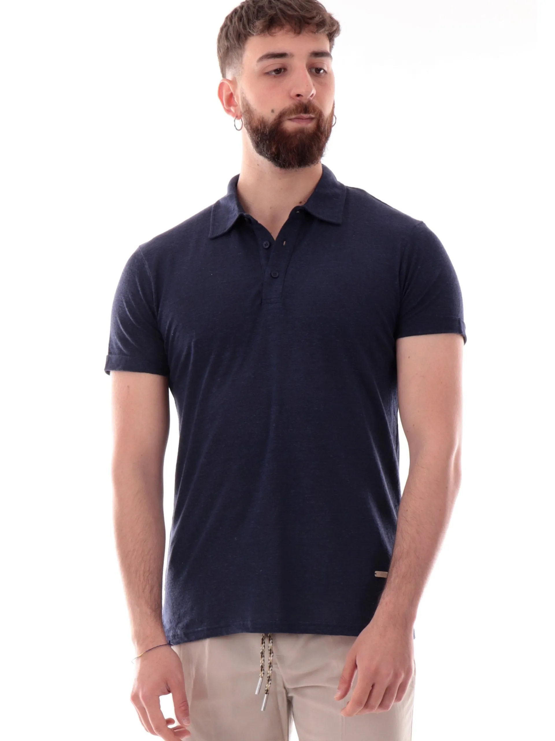GIANNI LUPO Polo*Polo lino blu da uomo tessuto in maglia GL1083FS25