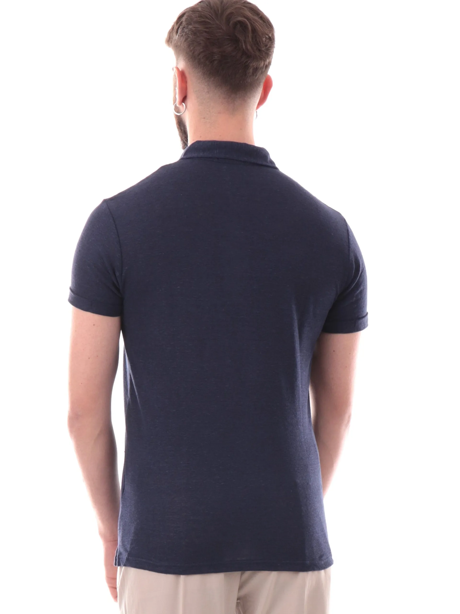 GIANNI LUPO Polo*Polo lino blu da uomo tessuto in maglia GL1083FS25