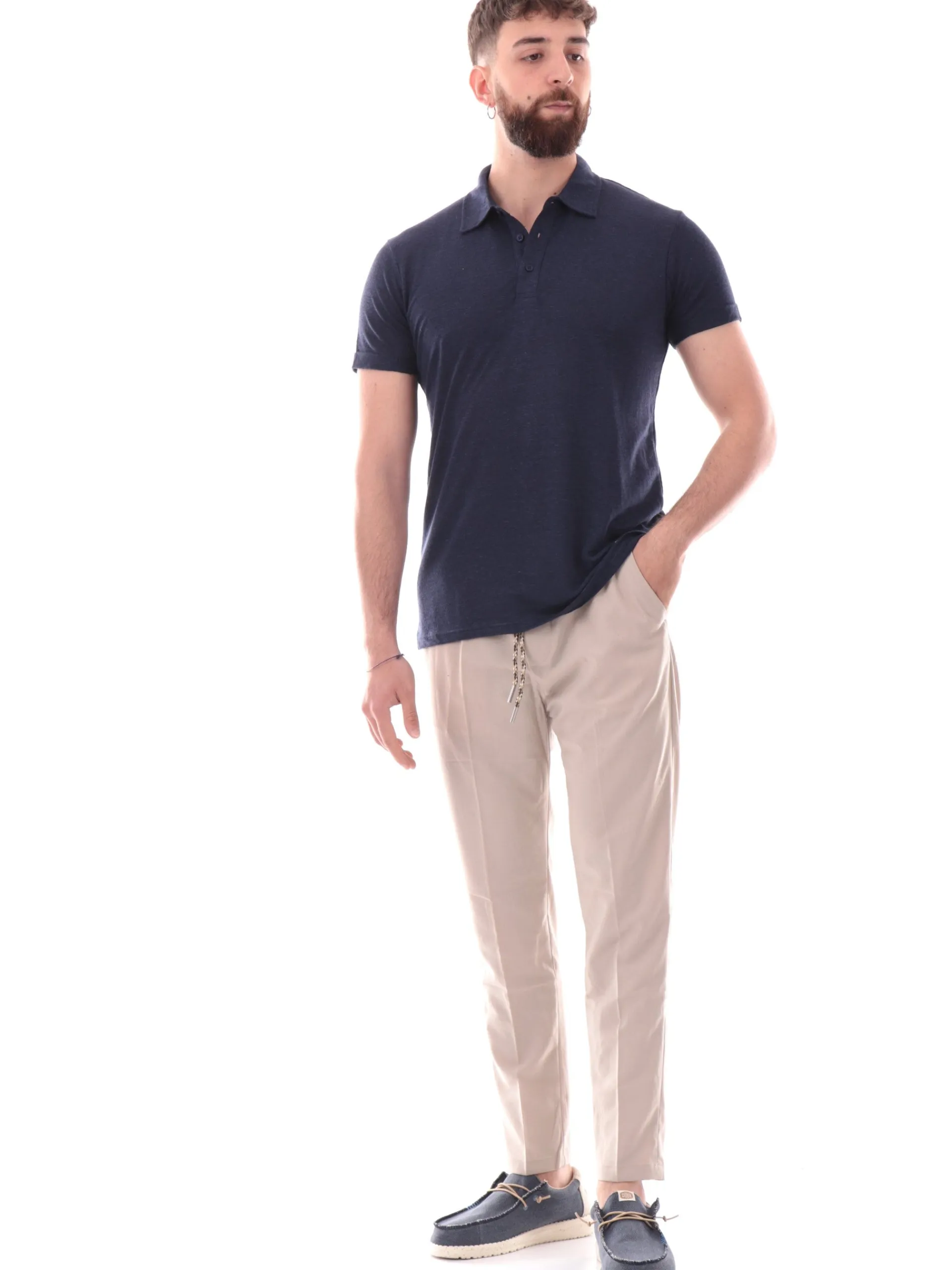 GIANNI LUPO Polo*Polo lino blu da uomo tessuto in maglia GL1083FS25