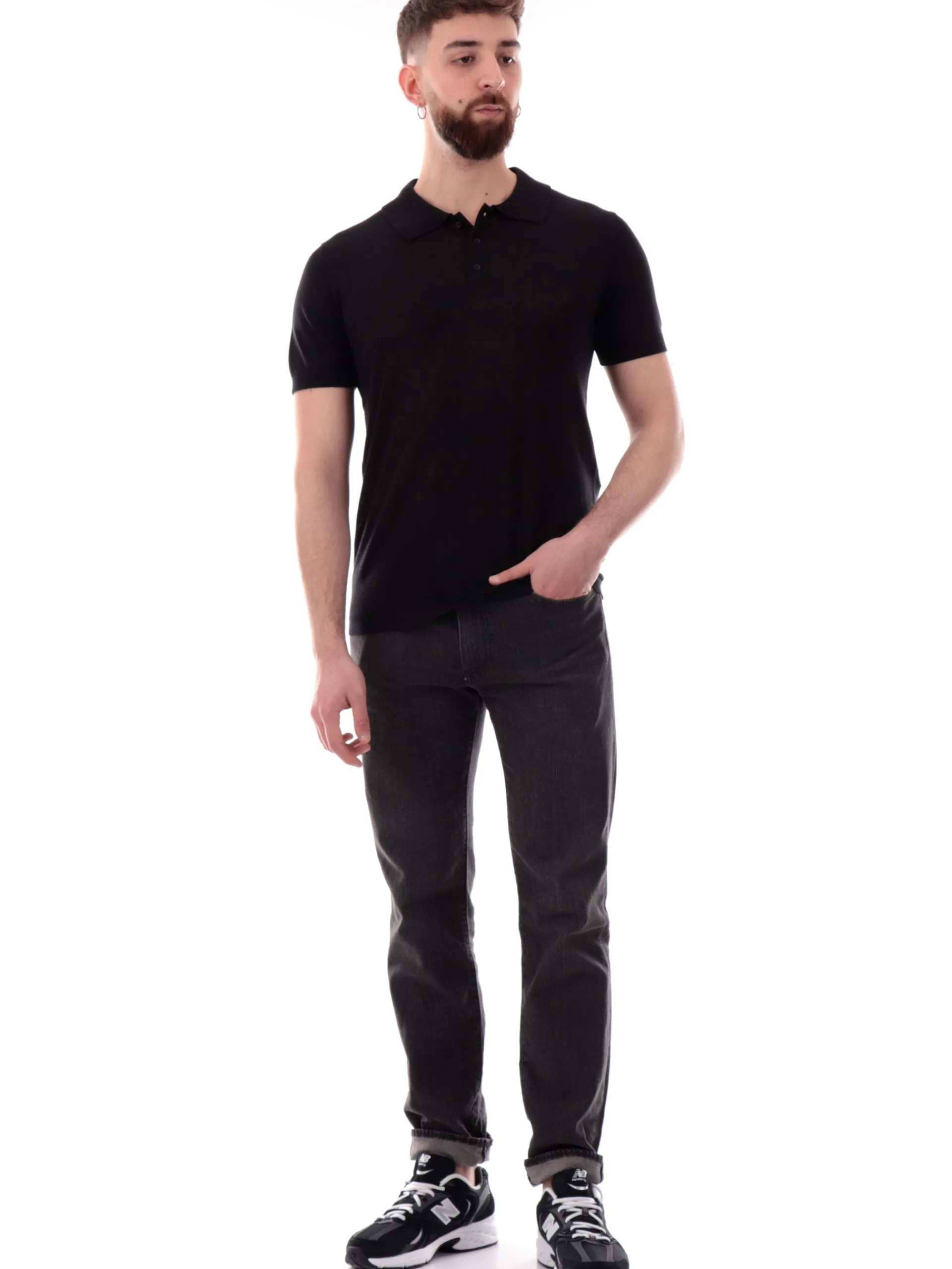 YES ZEE Polo*Polo maniche corte nera da uomo logo ricamato M718DH00