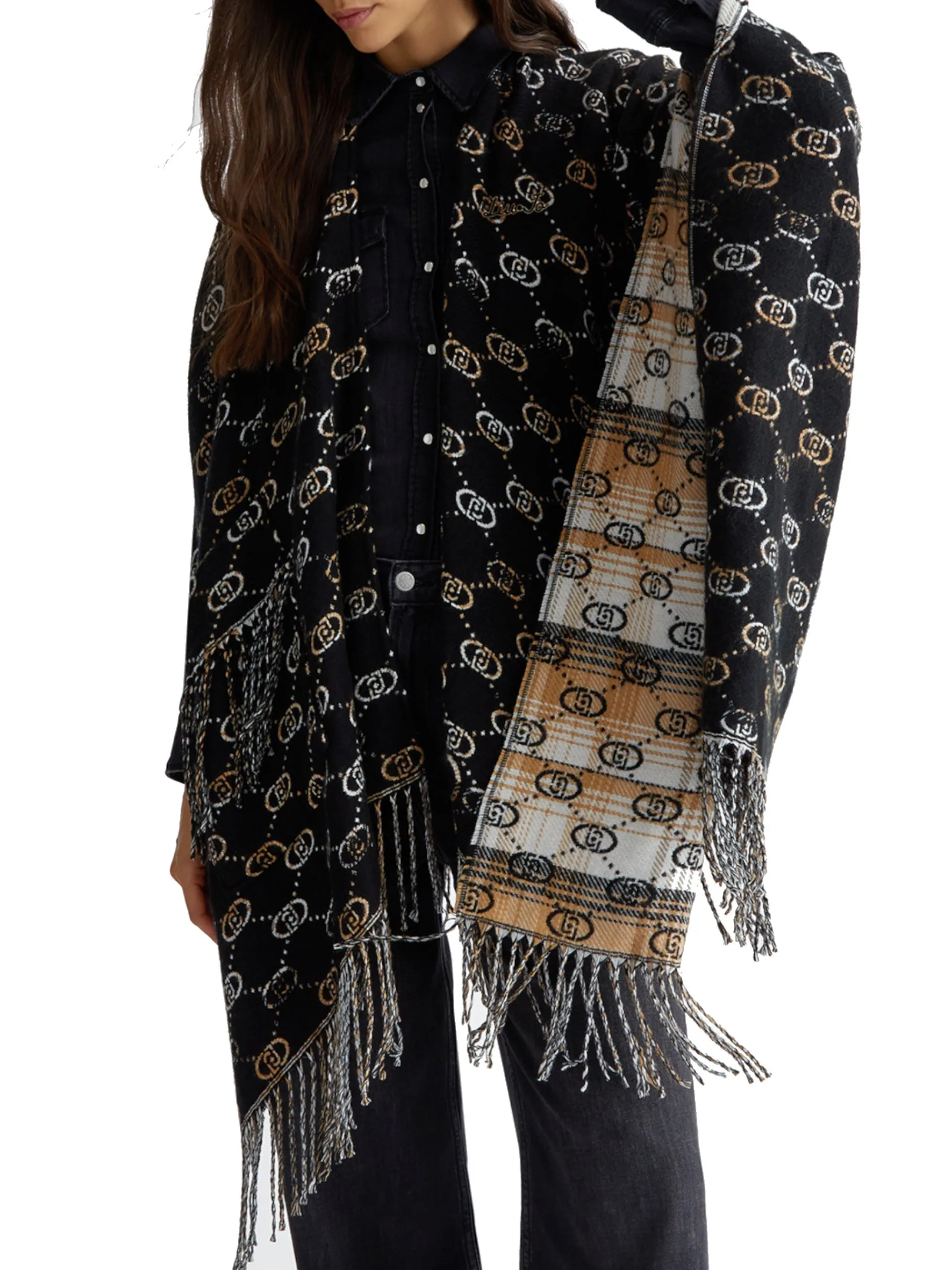 LIU JO MILANO Maglie*Poncho Liu Jo nero Mix Pattern da donna logo a contrasto 2F4014T0300