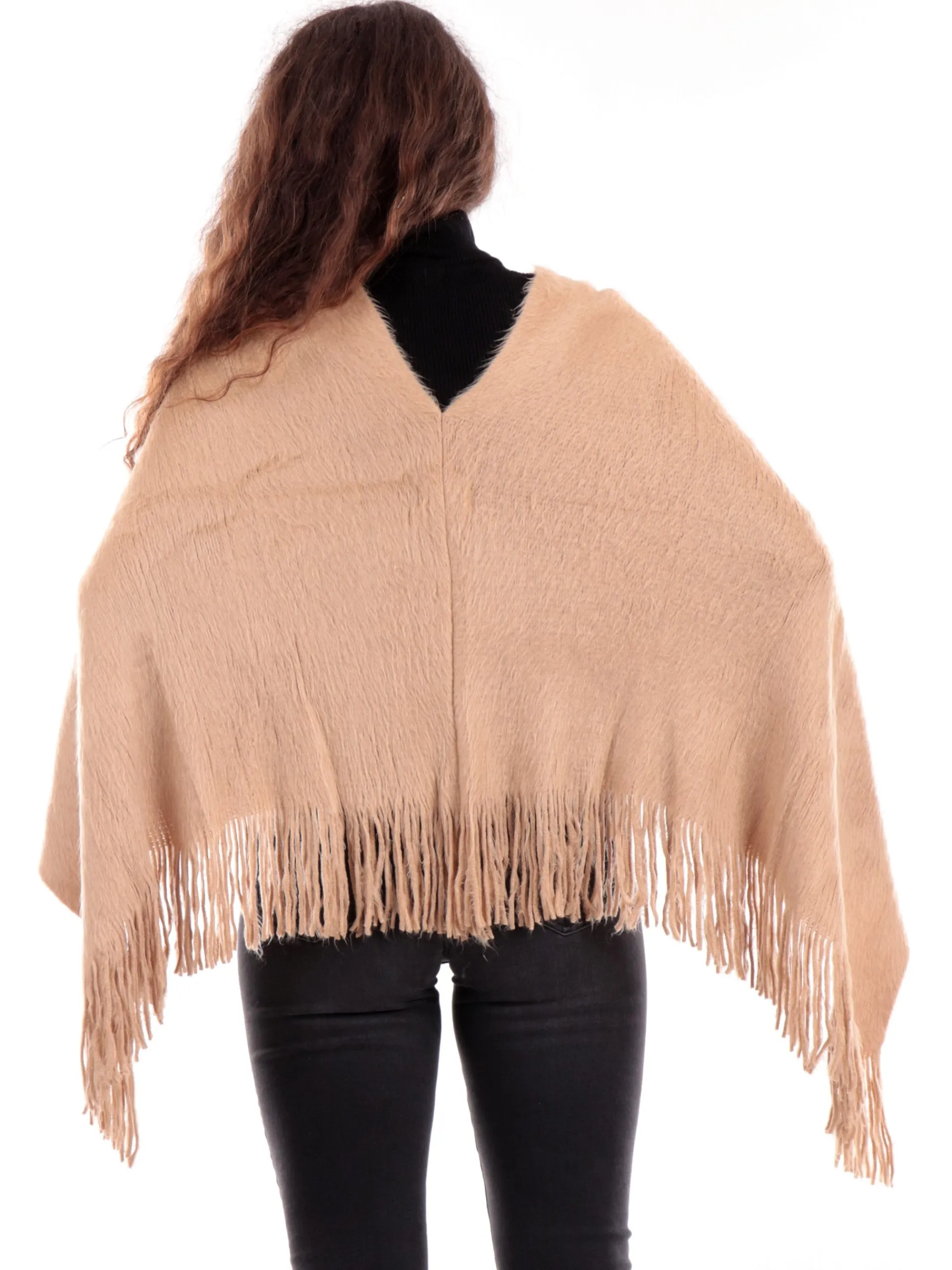 MOLLYBRACKEN Maglie*Poncho Molly Bracken beige da donna con frange B187BH