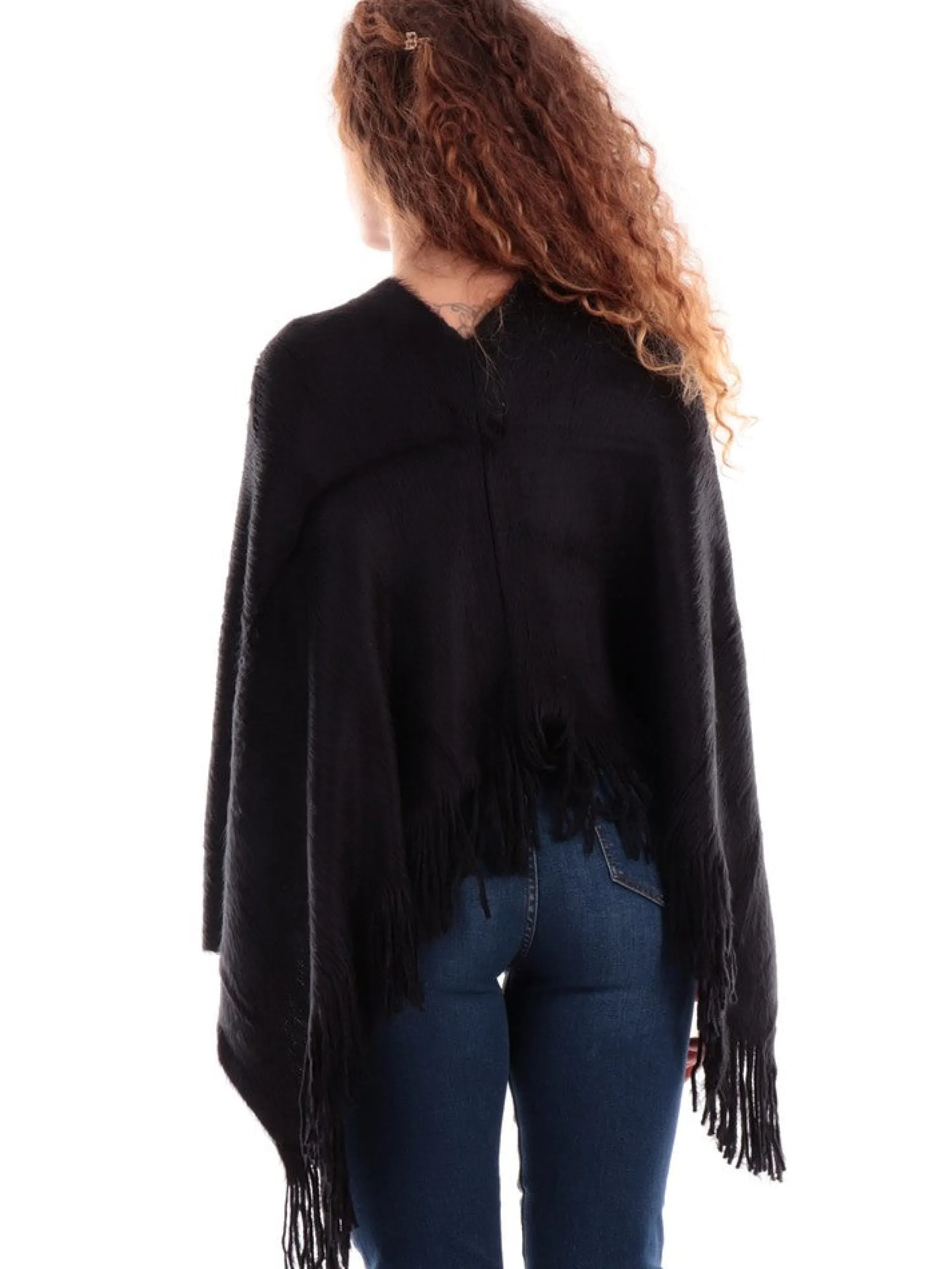 MOLLYBRACKEN Maglie*Poncho Molly Bracken Nero da donna con frange B187BH