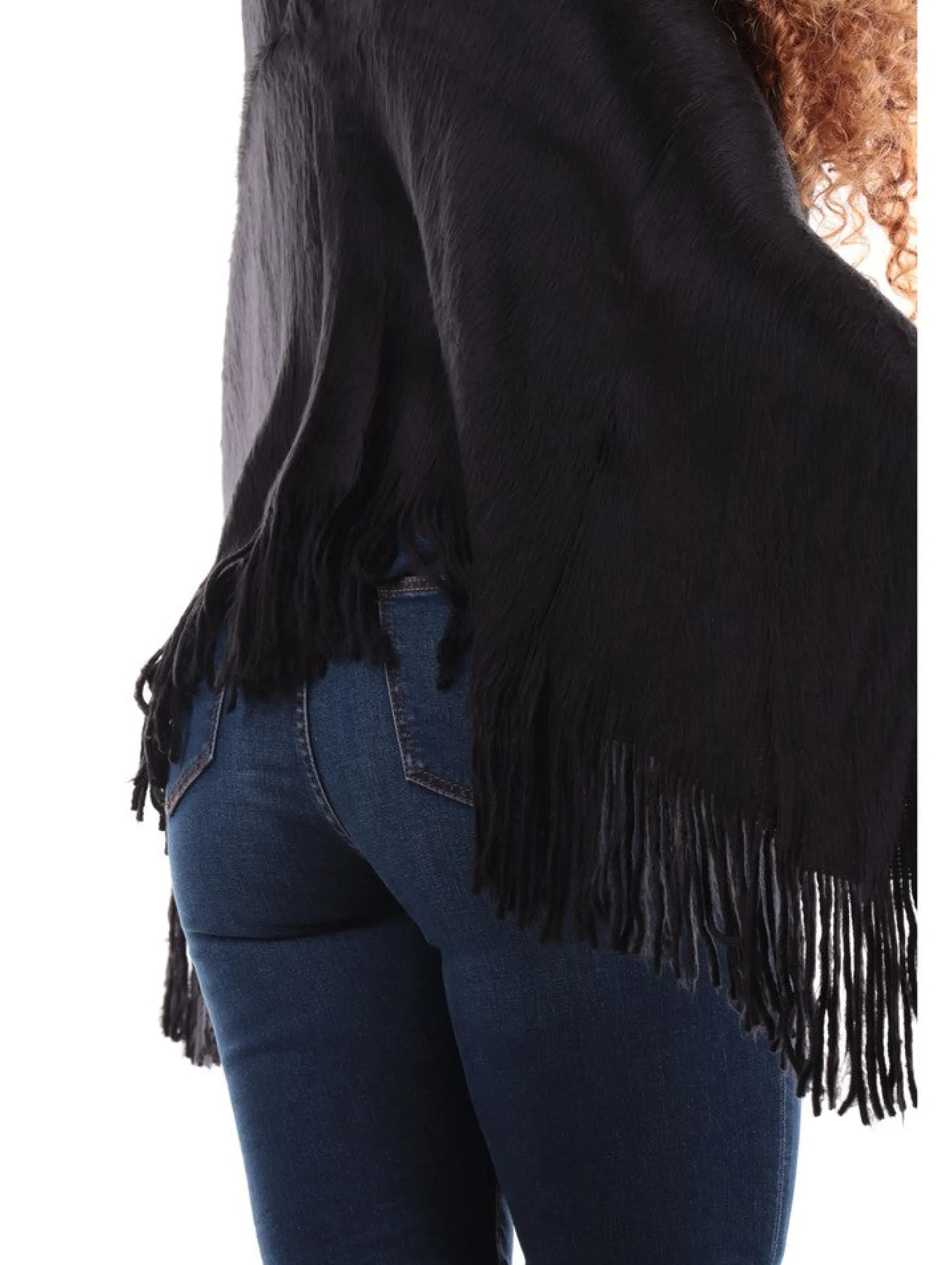 MOLLYBRACKEN Maglie*Poncho Molly Bracken Nero da donna con frange B187BH