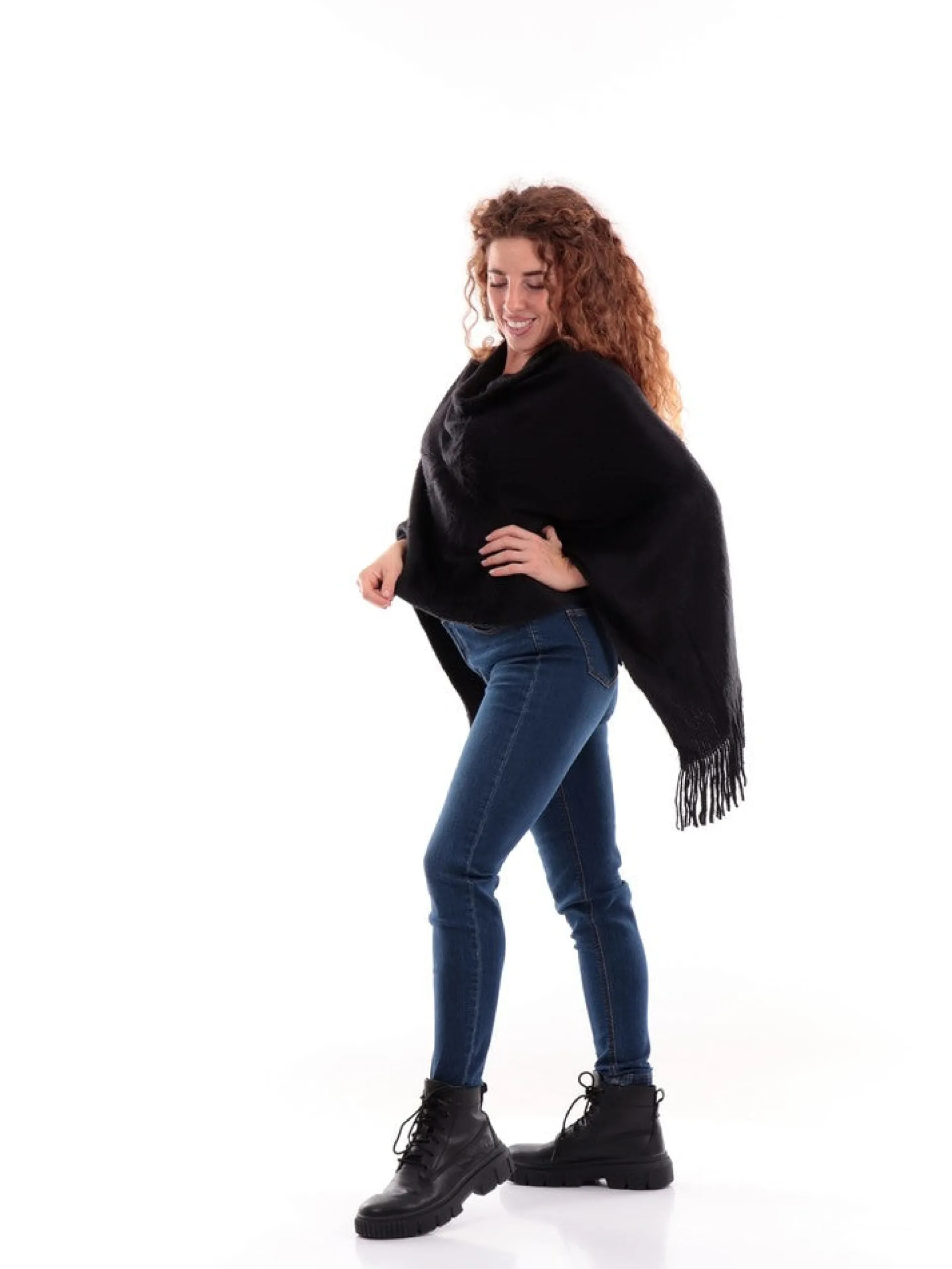 MOLLYBRACKEN Maglie*Poncho Molly Bracken Nero da donna con frange B187BH