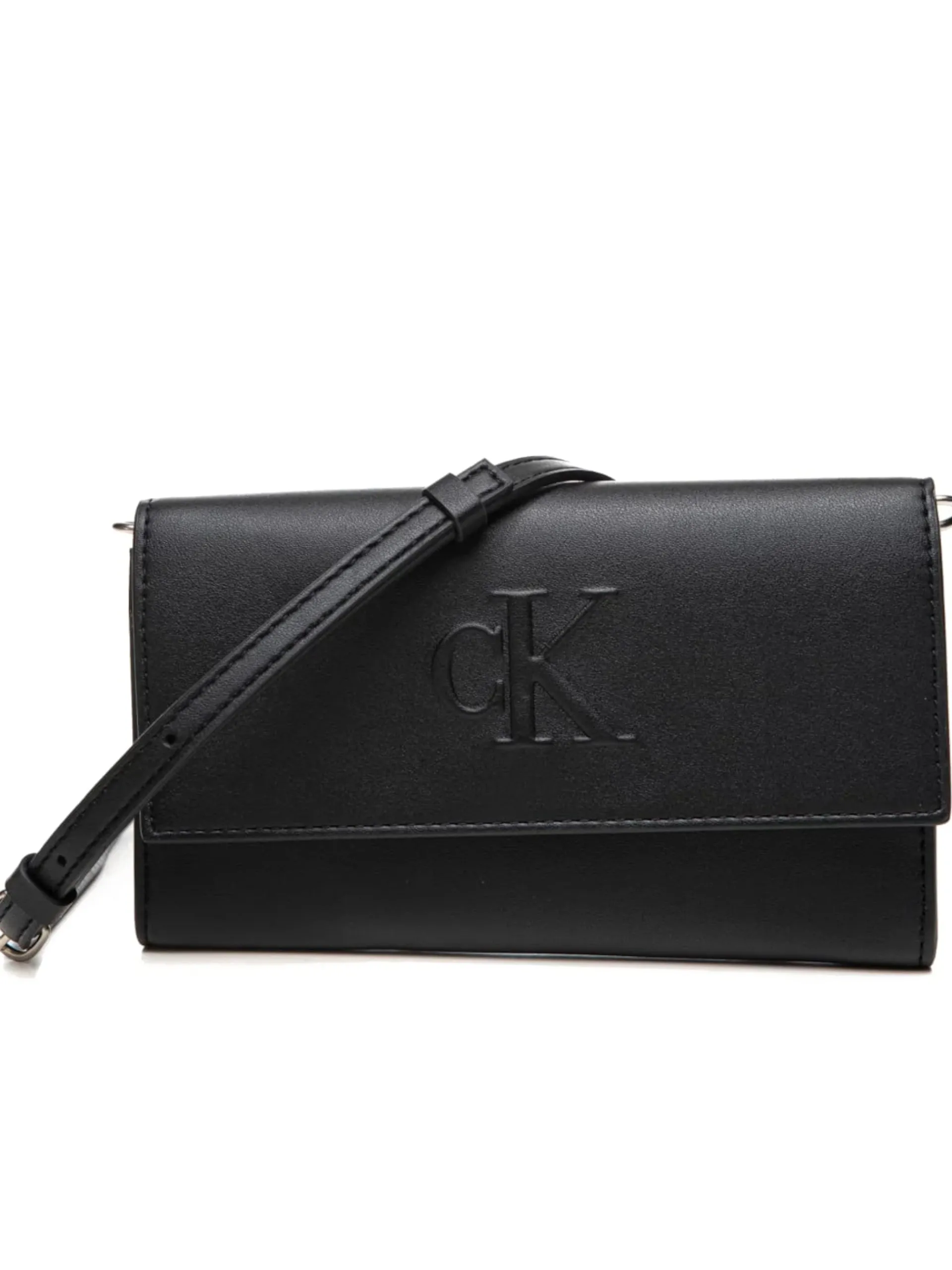 CALVIN KLEIN Borse*Portafoglio nero Sculpted Long Fold Strap con tracolla LV04K1006G