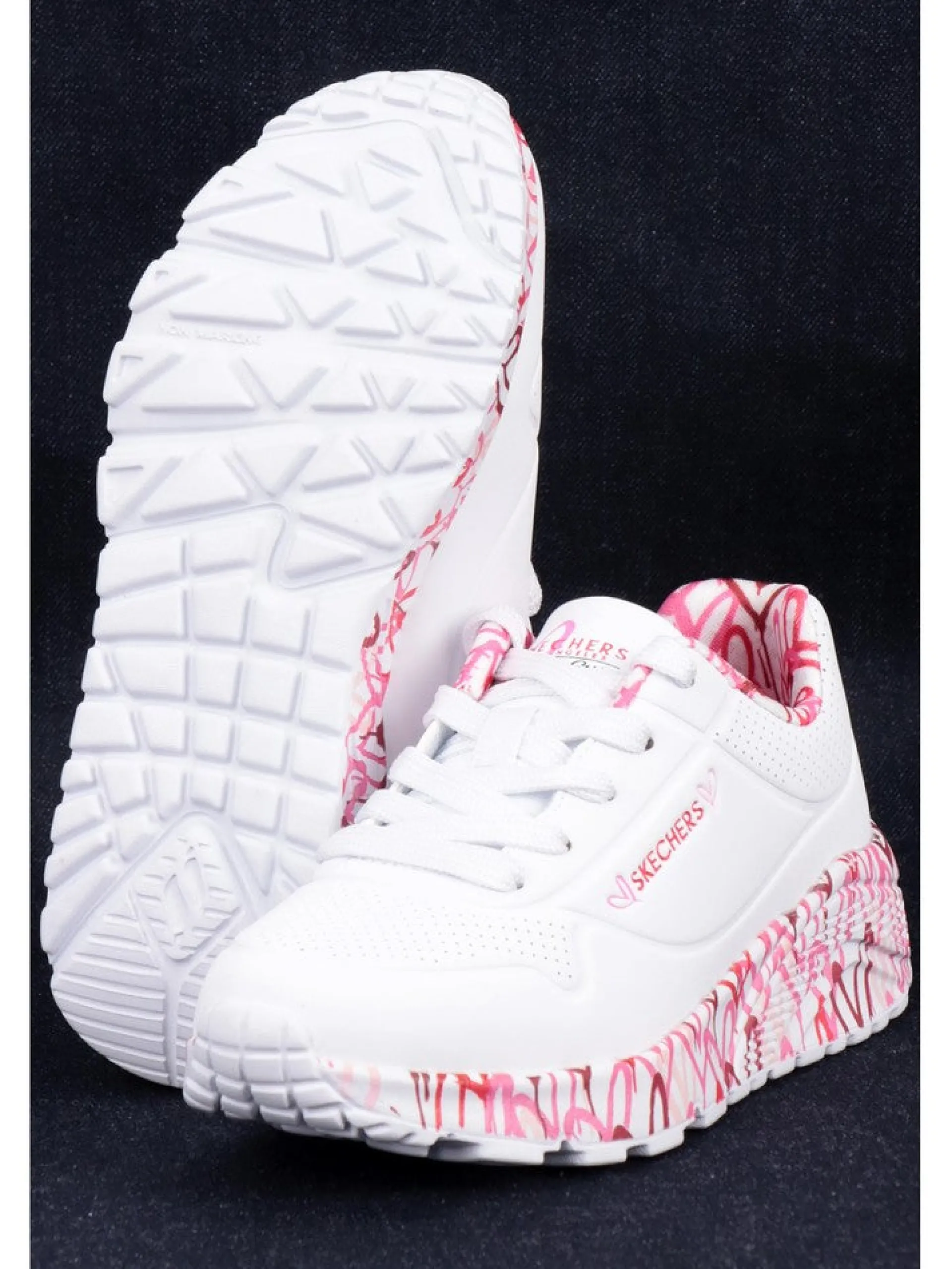 SKECHERS Sneakers*Scarpe bianche da bambina con cuori Uno Lite Lovely Luv 314976L