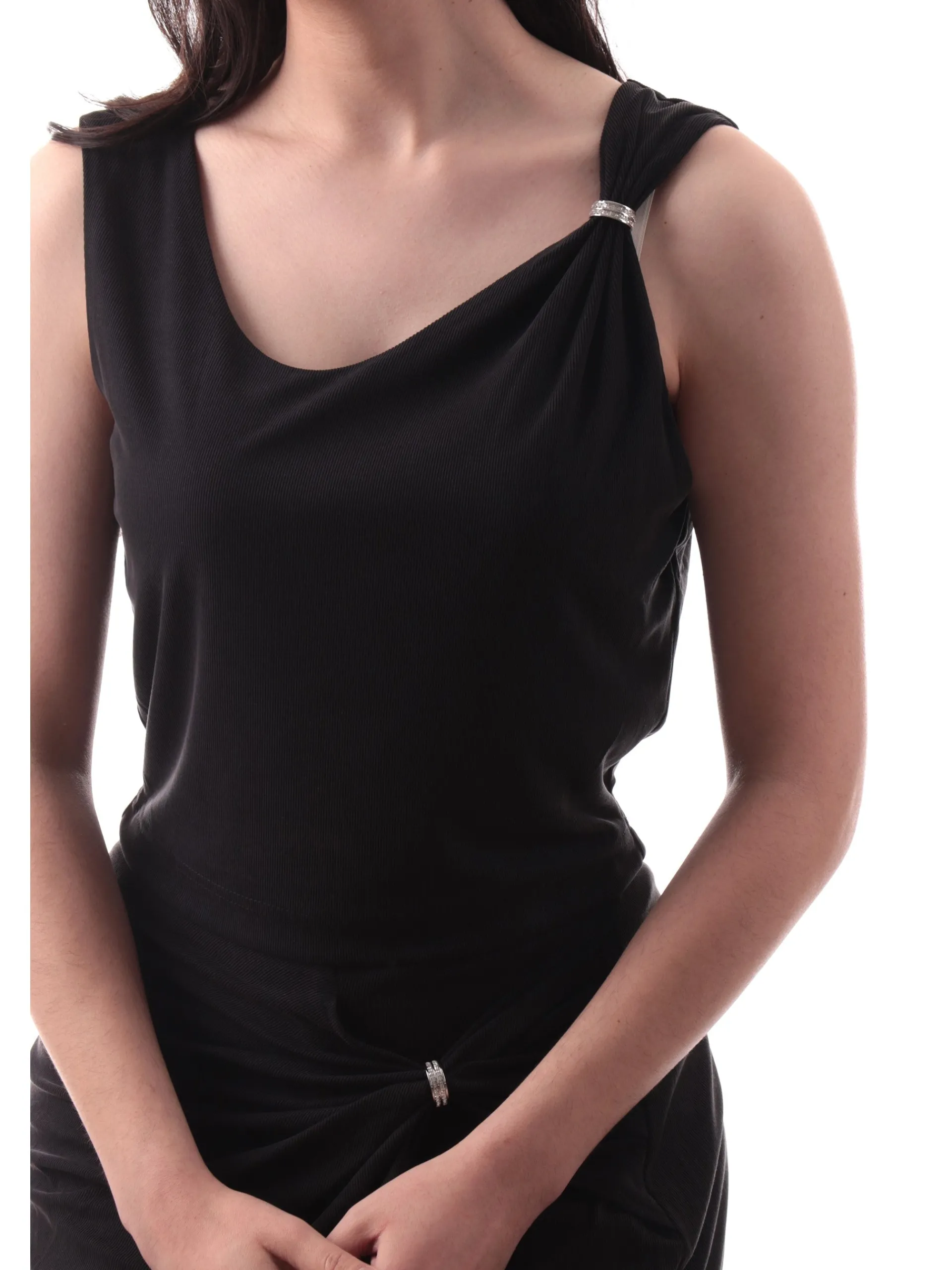 GUESS Maglie*Top Crop nero da donna dettaglio gioiello jewel drap W5GP22KAQL2