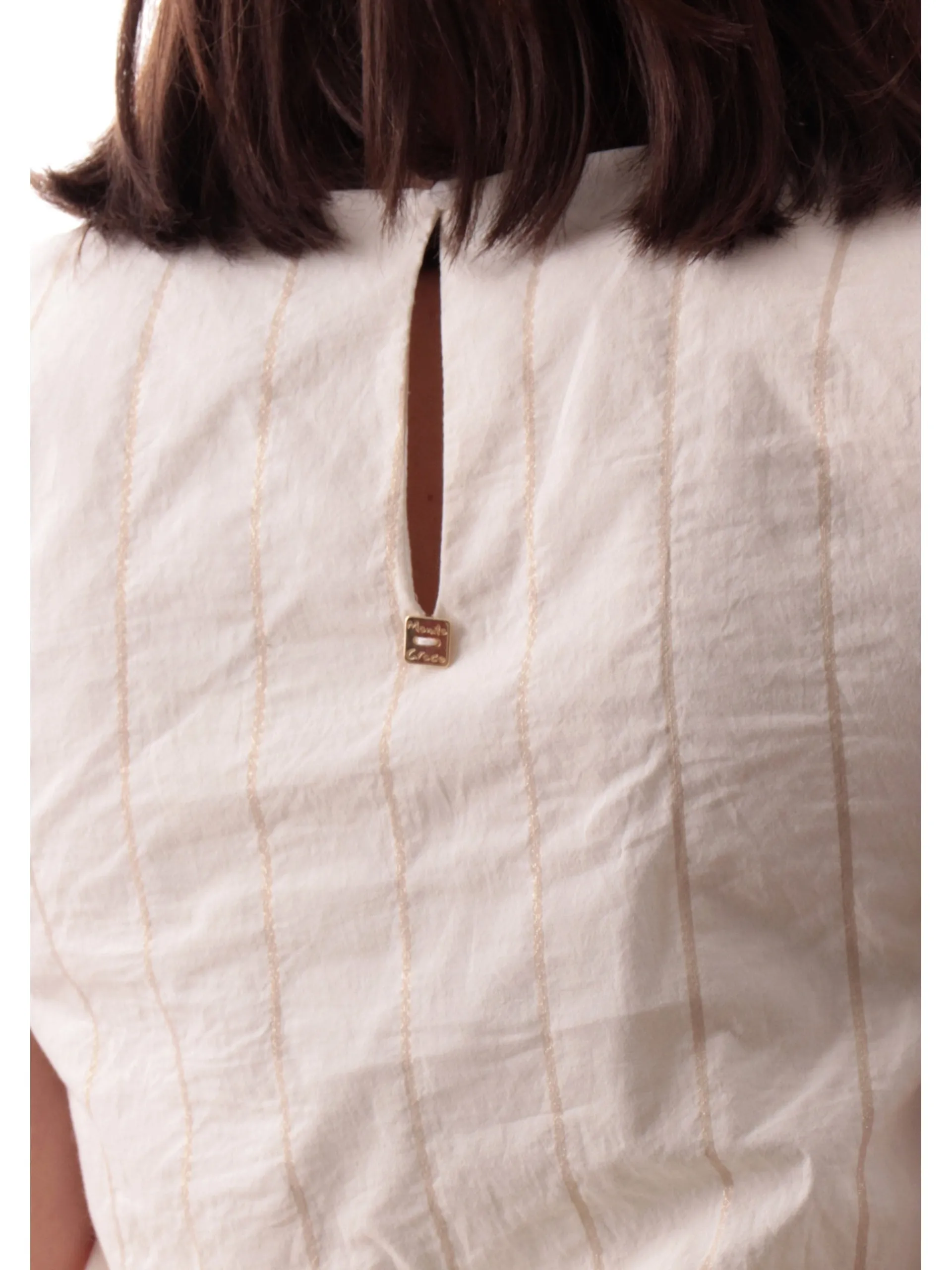 MANILA GRACE Maglie*Top crop bianco righe lurex da donna smanicato Y208CIMA