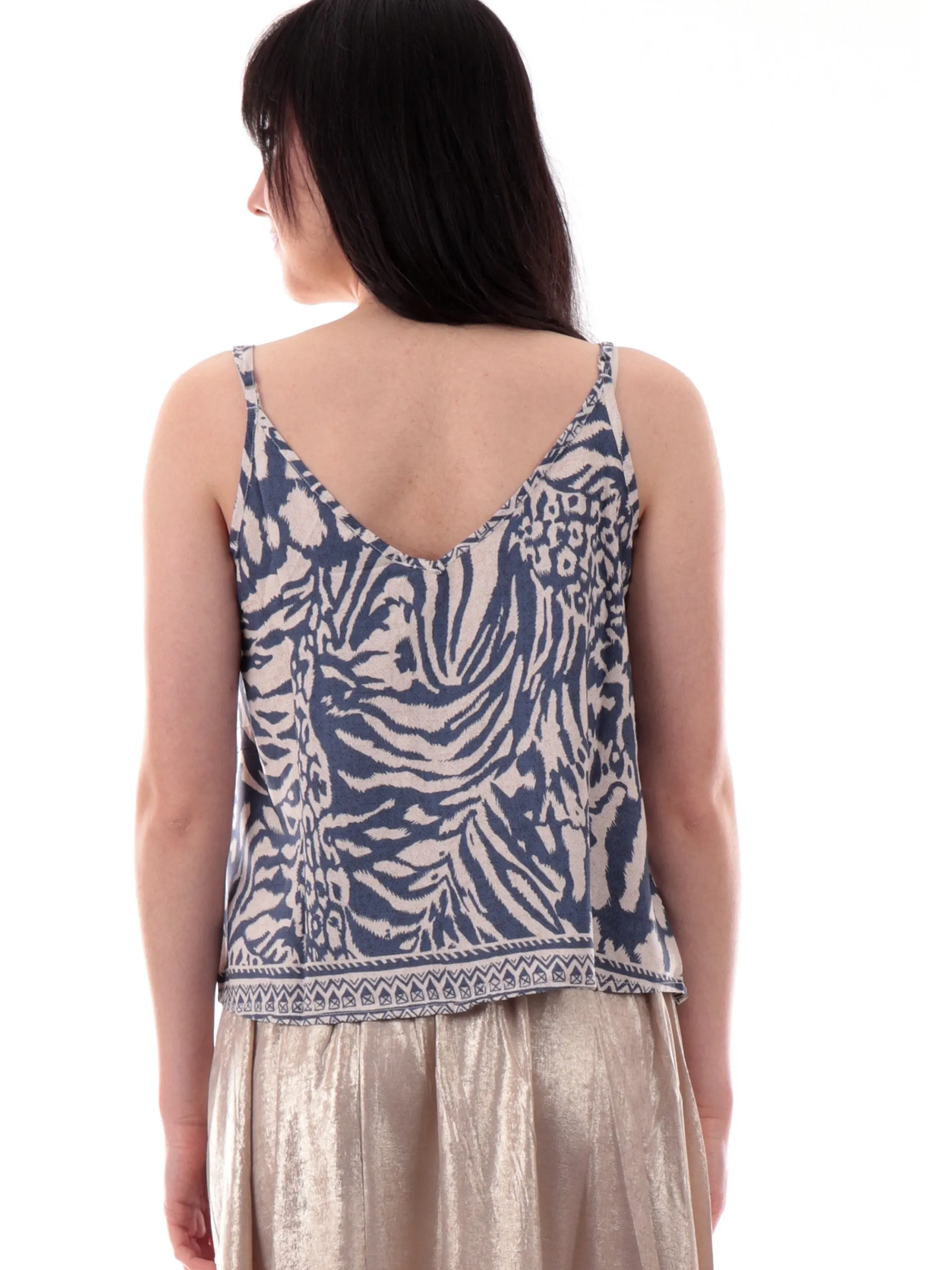 MOLLYBRACKEN Maglie*Top Molly Bracken da donna in viscosa fantasia animalier beige e blu NF101DPDENIM