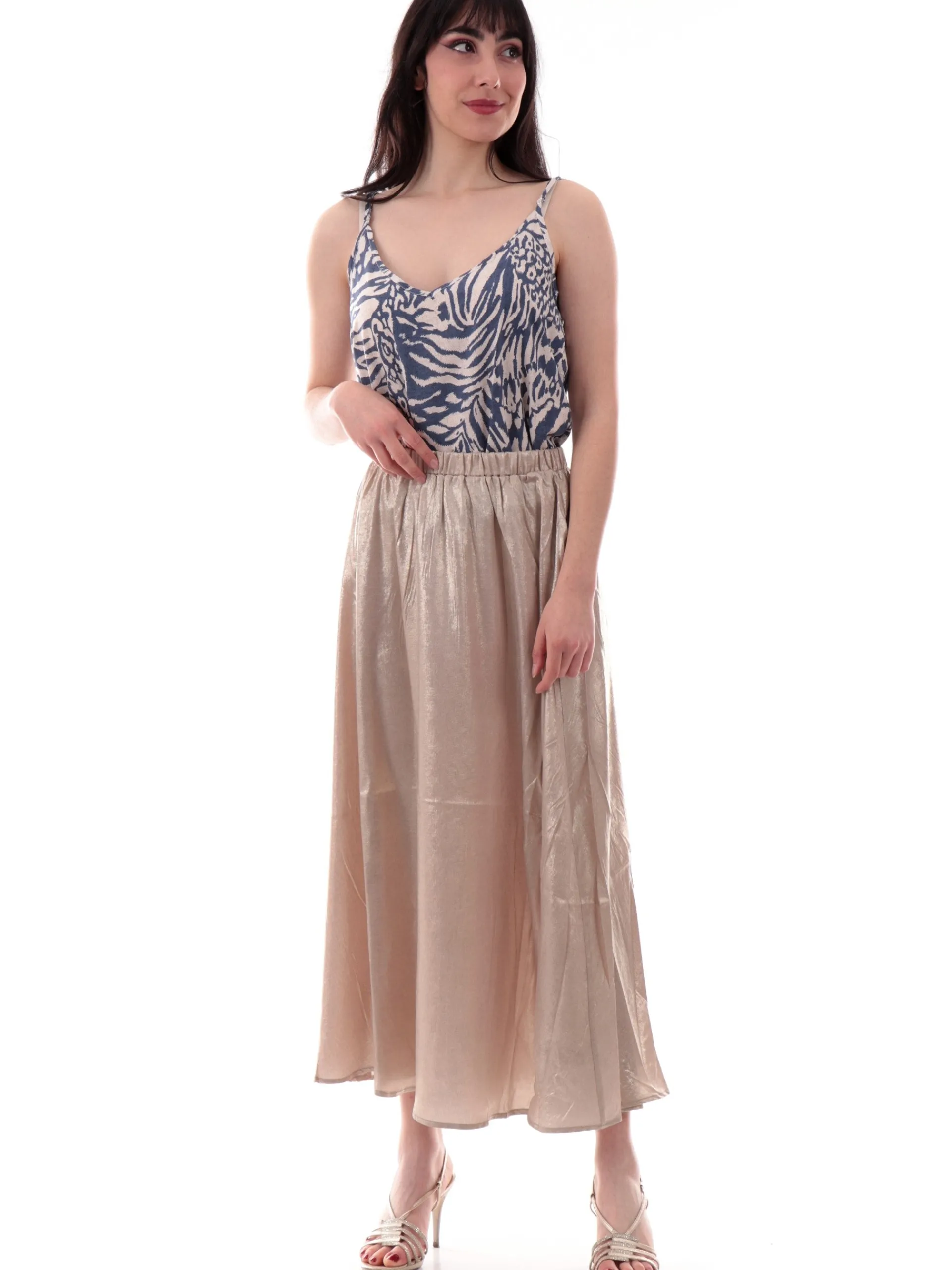 MOLLYBRACKEN Maglie*Top Molly Bracken da donna in viscosa fantasia animalier beige e blu NF101DPDENIM