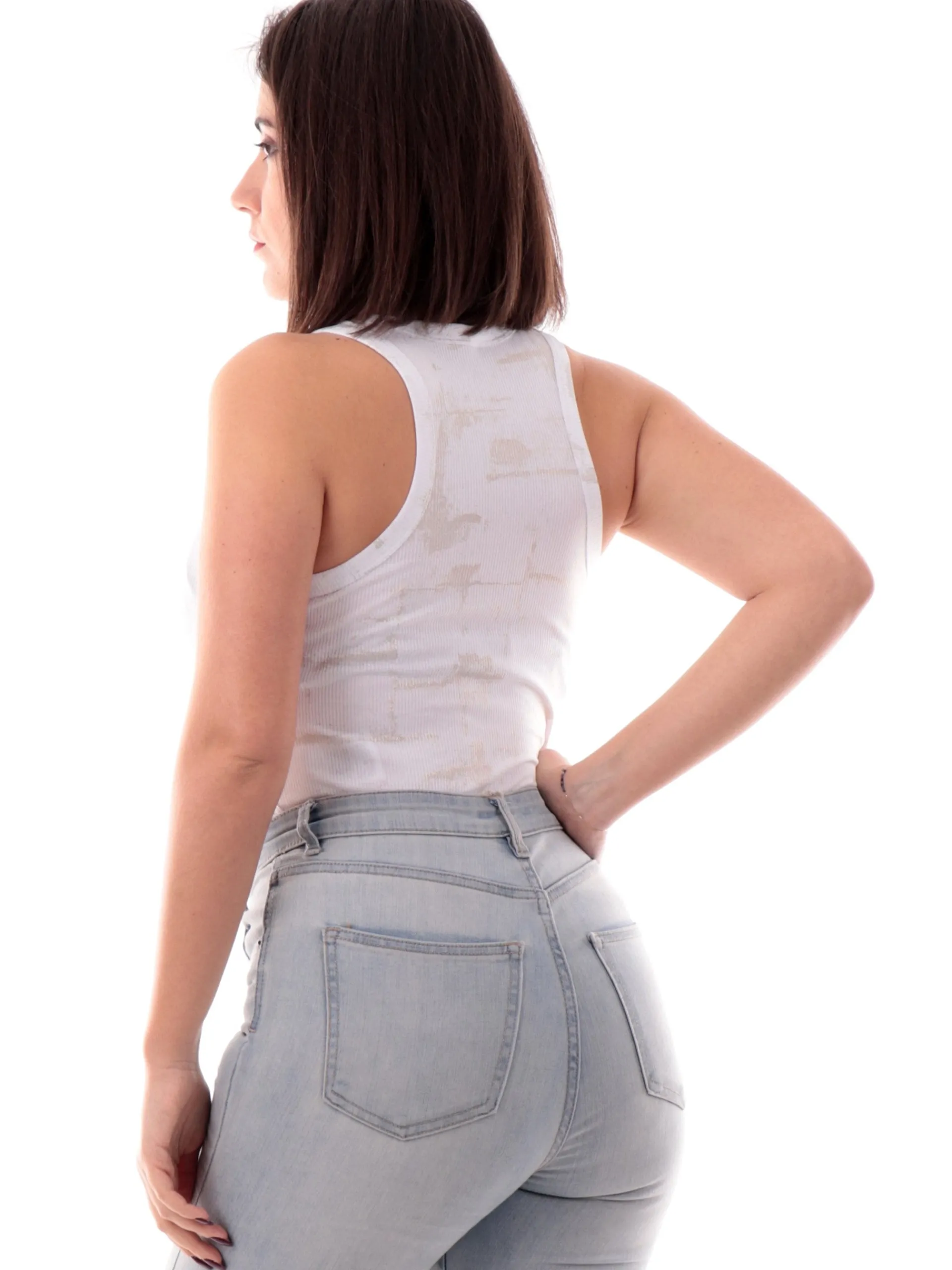 ONLY Maglie*Top Bianco e oro da donna a costine con dettagli oro 15342924