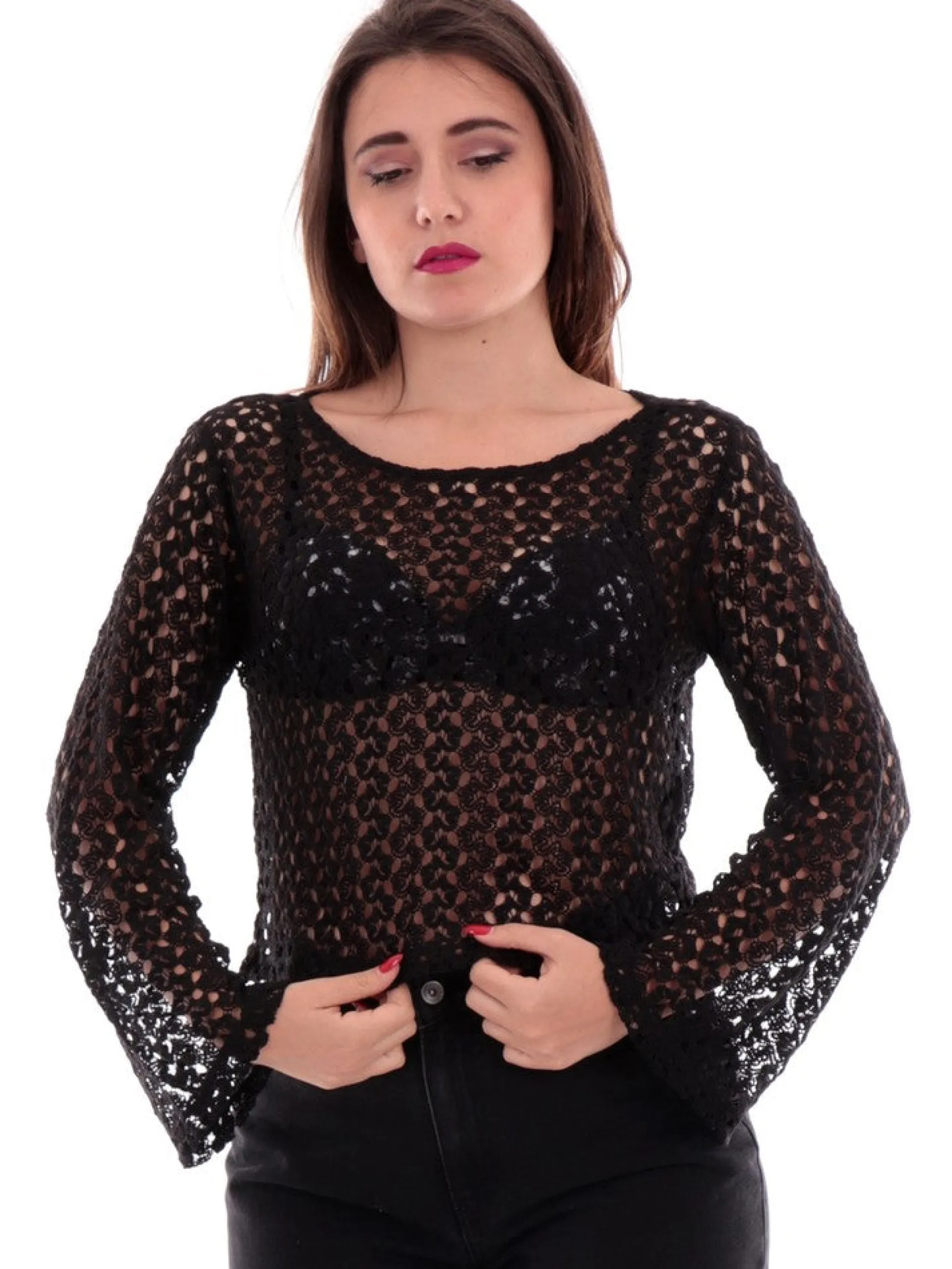 ONLY Maglie*Top traforato nero da donna 15323314