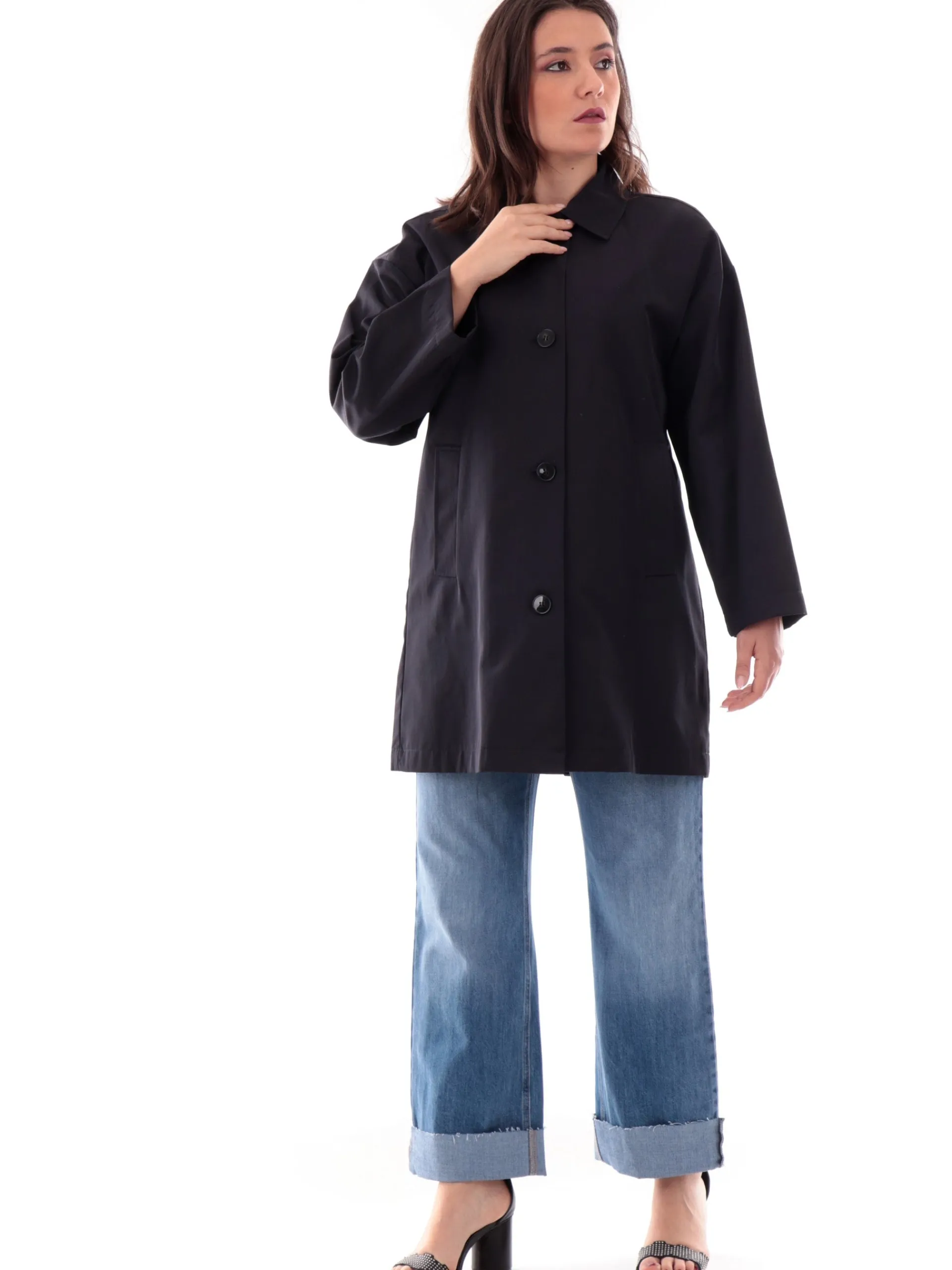EMME MARELLA Cappotti*Trench blu da donna impermeabile con colletto e tasche