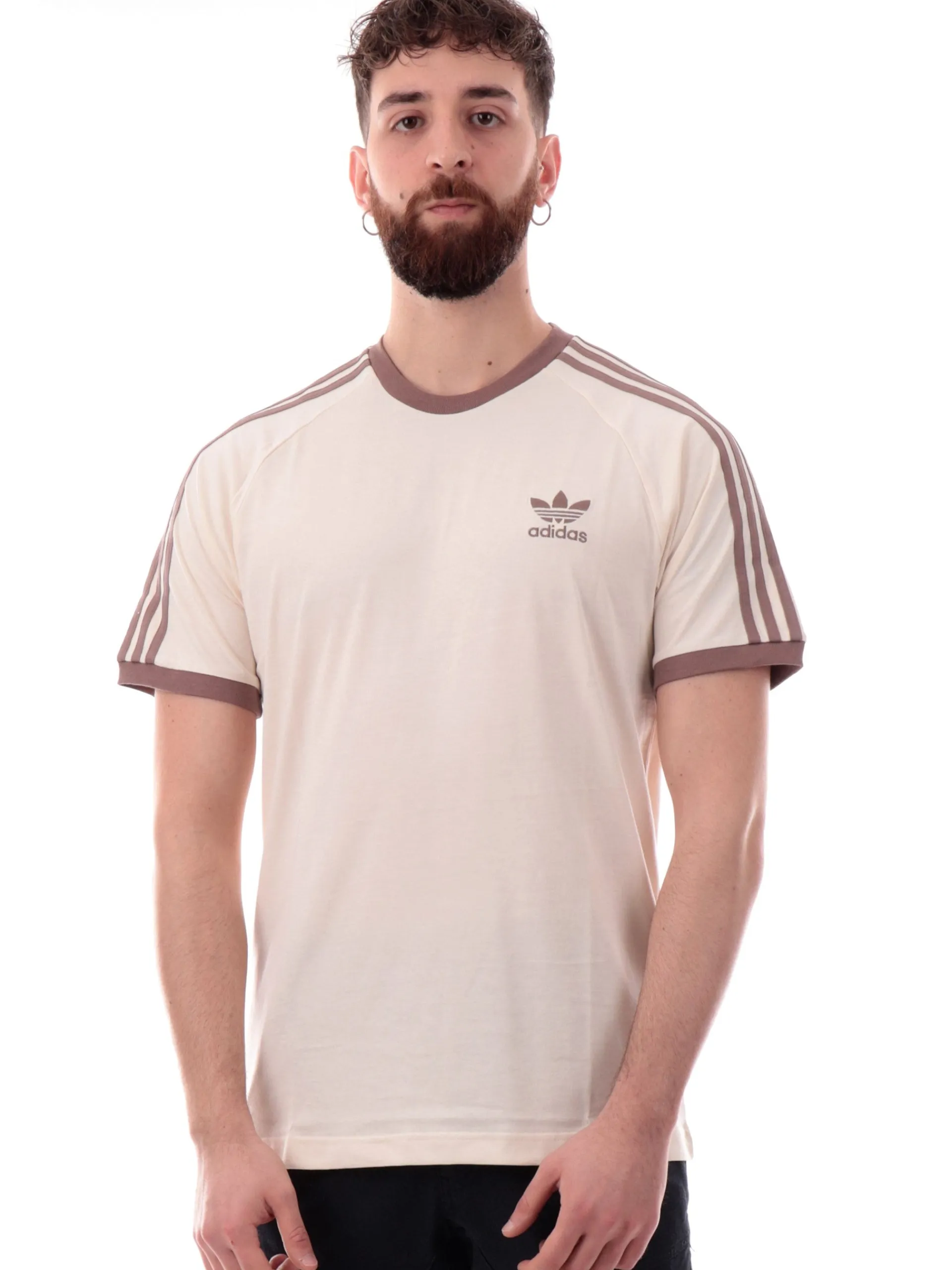 ADIDAS ORIGINALS T-Shirt*T-shirt Adidas beige vintage da uomo 3Stripes logo ricamato JN7020
