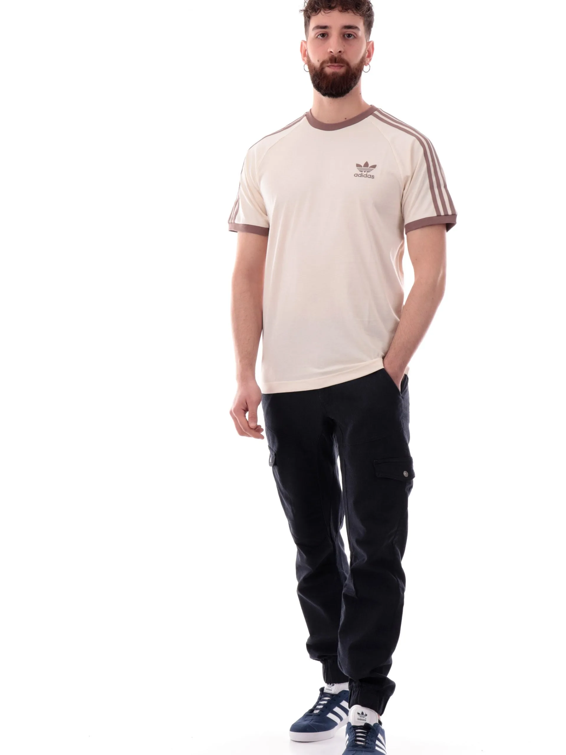 ADIDAS ORIGINALS T-Shirt*T-shirt Adidas beige vintage da uomo 3Stripes logo ricamato JN7020