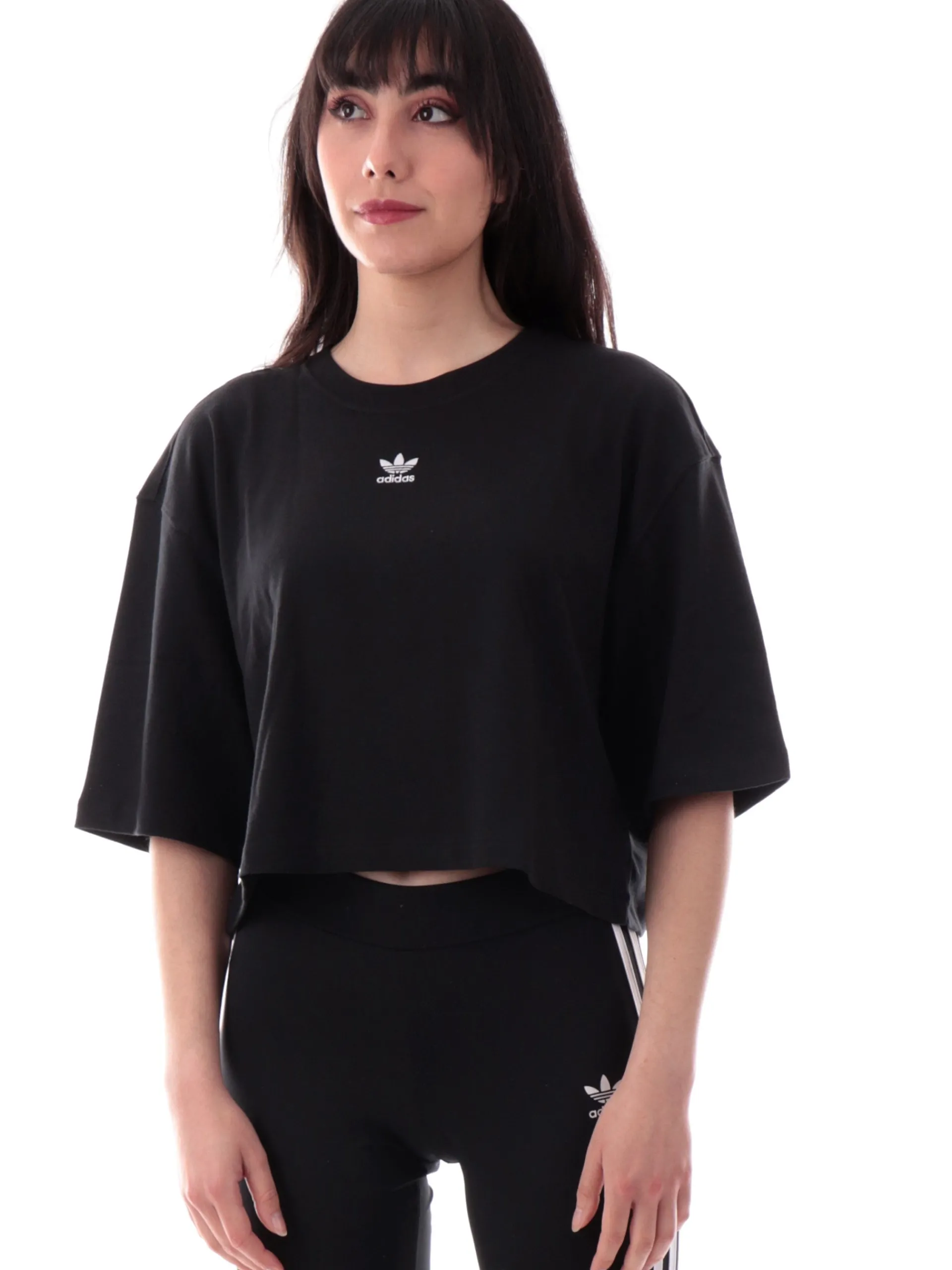 ADIDAS ORIGINALS T-Shirt*T-shirt Adidas crop nera da donna con trifoil IW5706