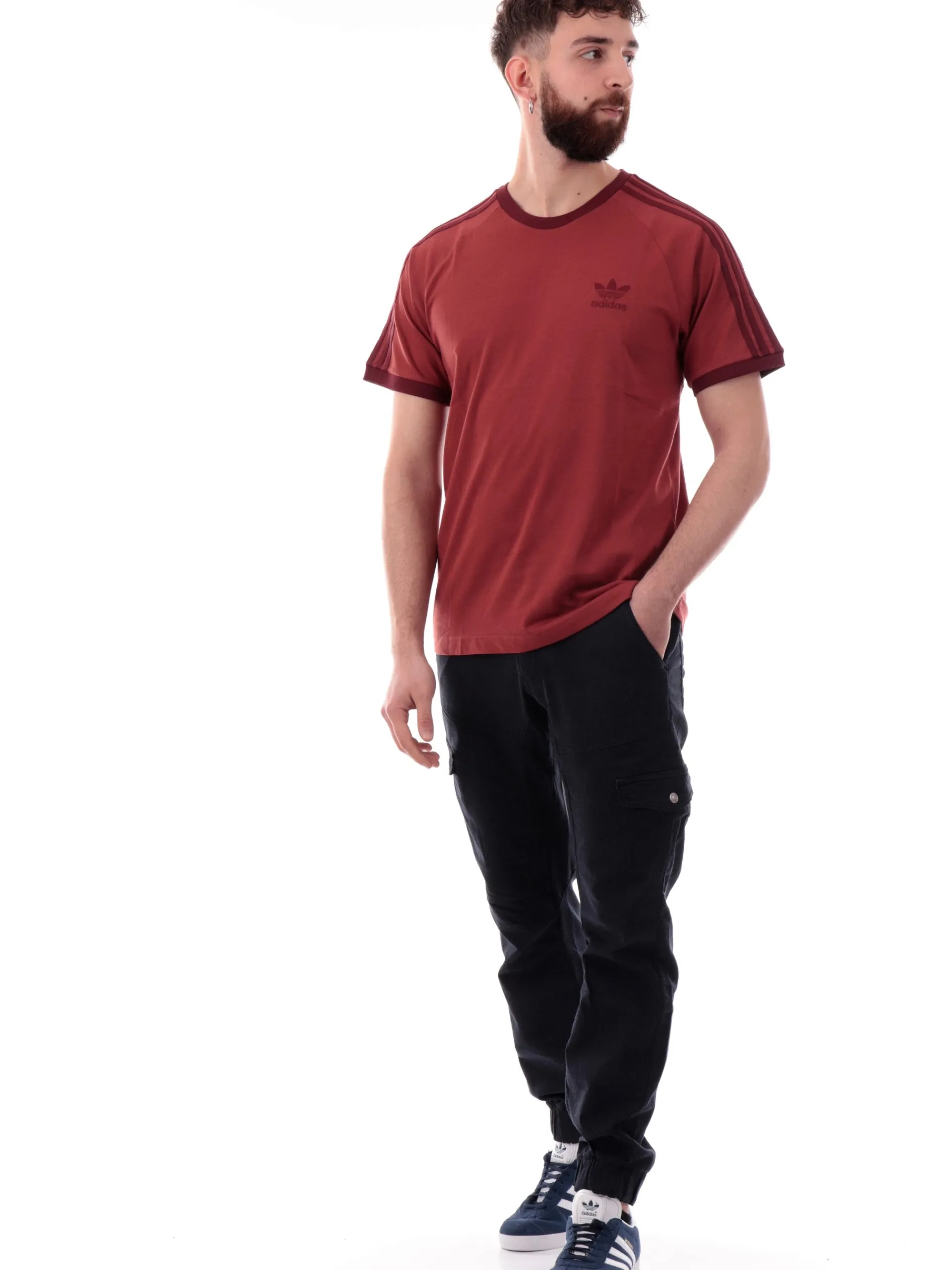 ADIDAS ORIGINALS T-Shirt*T-shirt Adidas rossa vintage da uomo 3Stripes logo ricamato JN7019