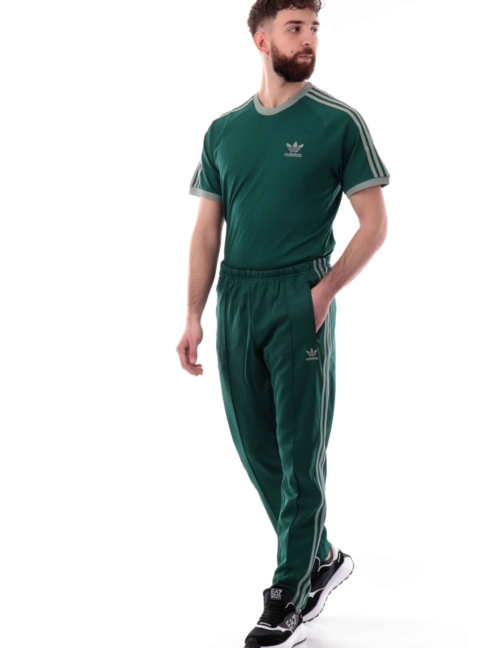 ADIDAS ORIGINALS T-Shirt*T-shirt Adidas verde vintage da uomo 3Stripes logo ricamato JN7017