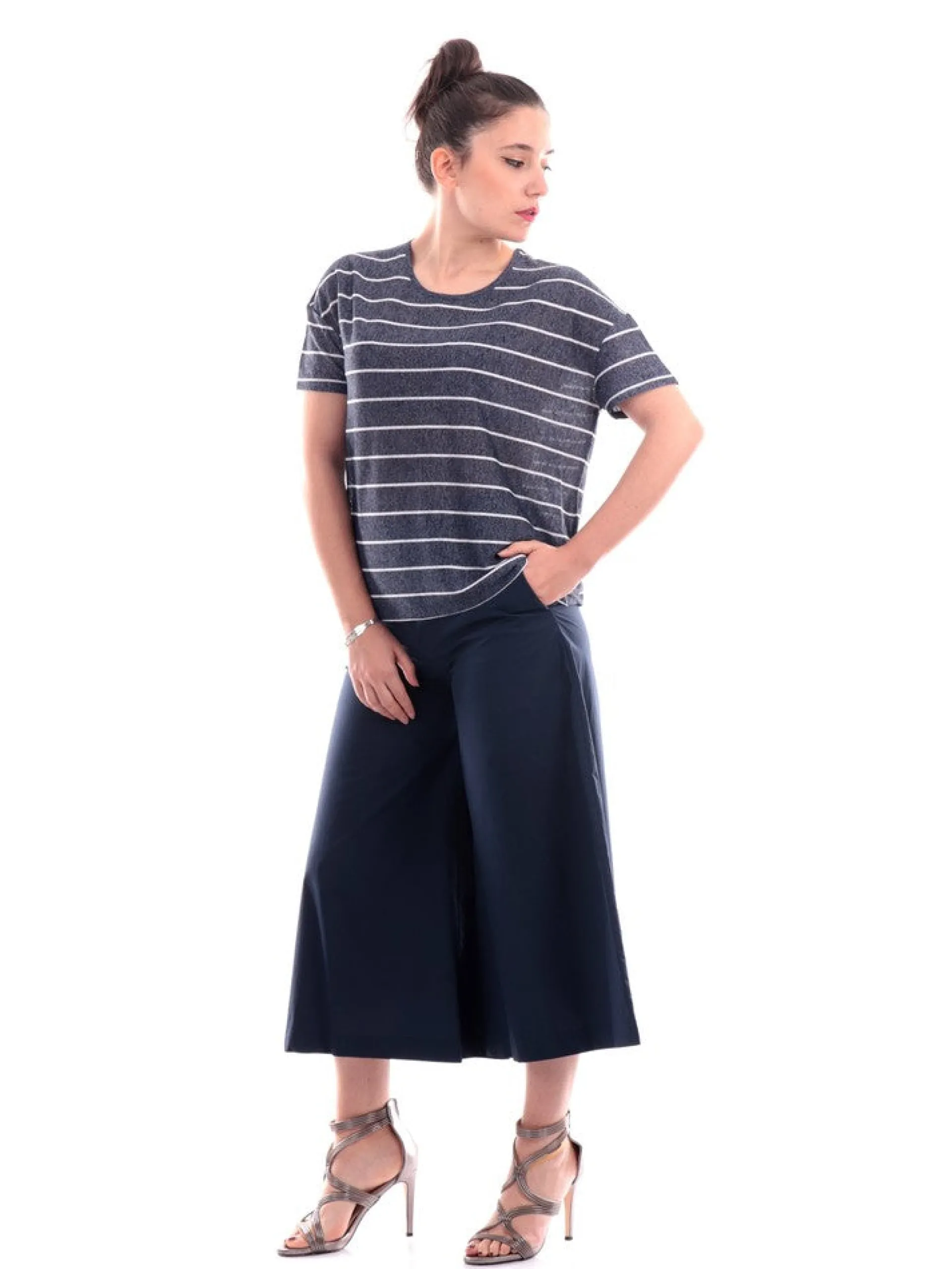 ANIS Maglie*T-shirt blu a righe da donna 2231556
