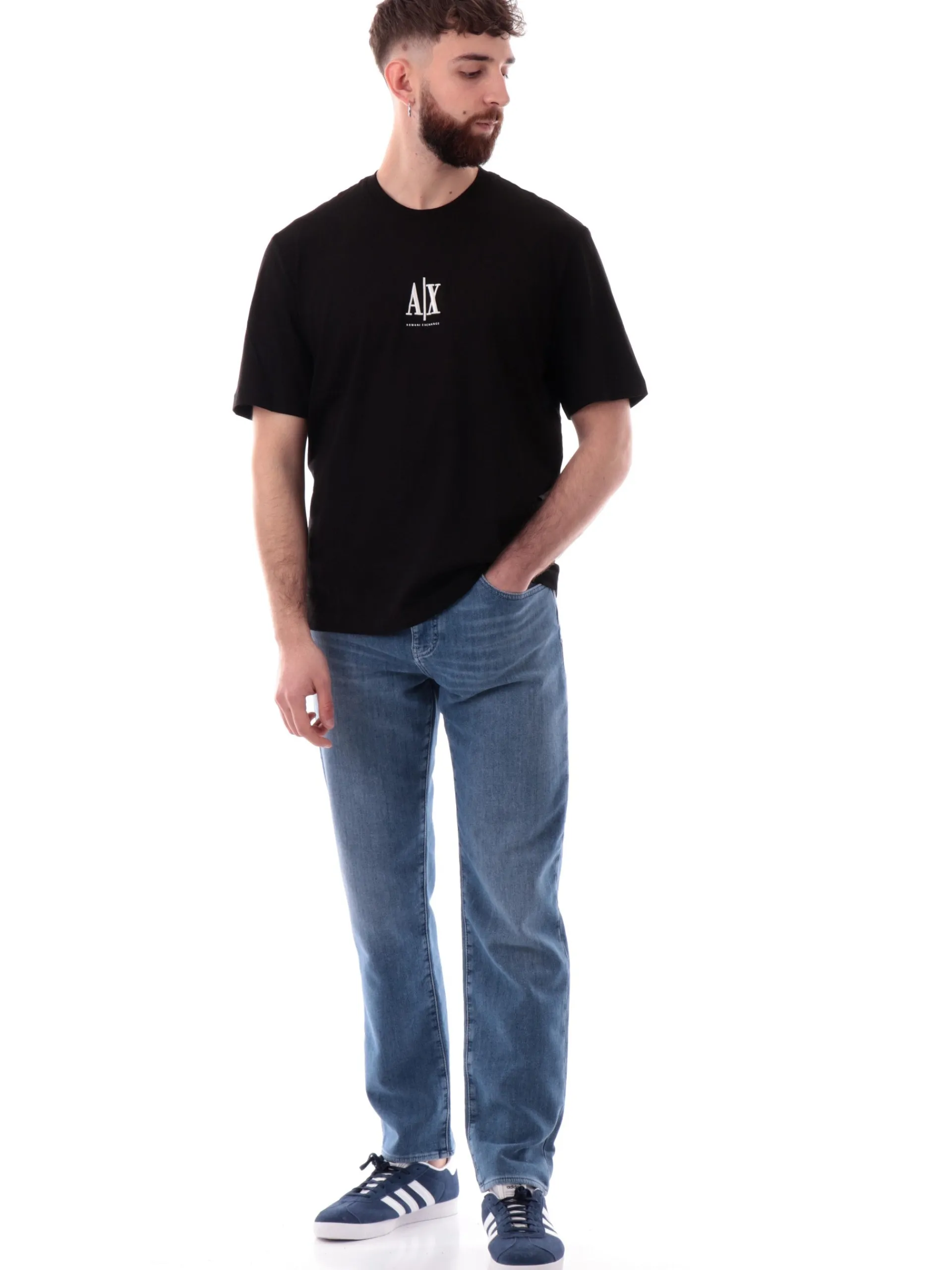 ARMANI EXCHANGE T-Shirt*T-shirt AX nera da uomo logo ricamato XM000363AF12308U