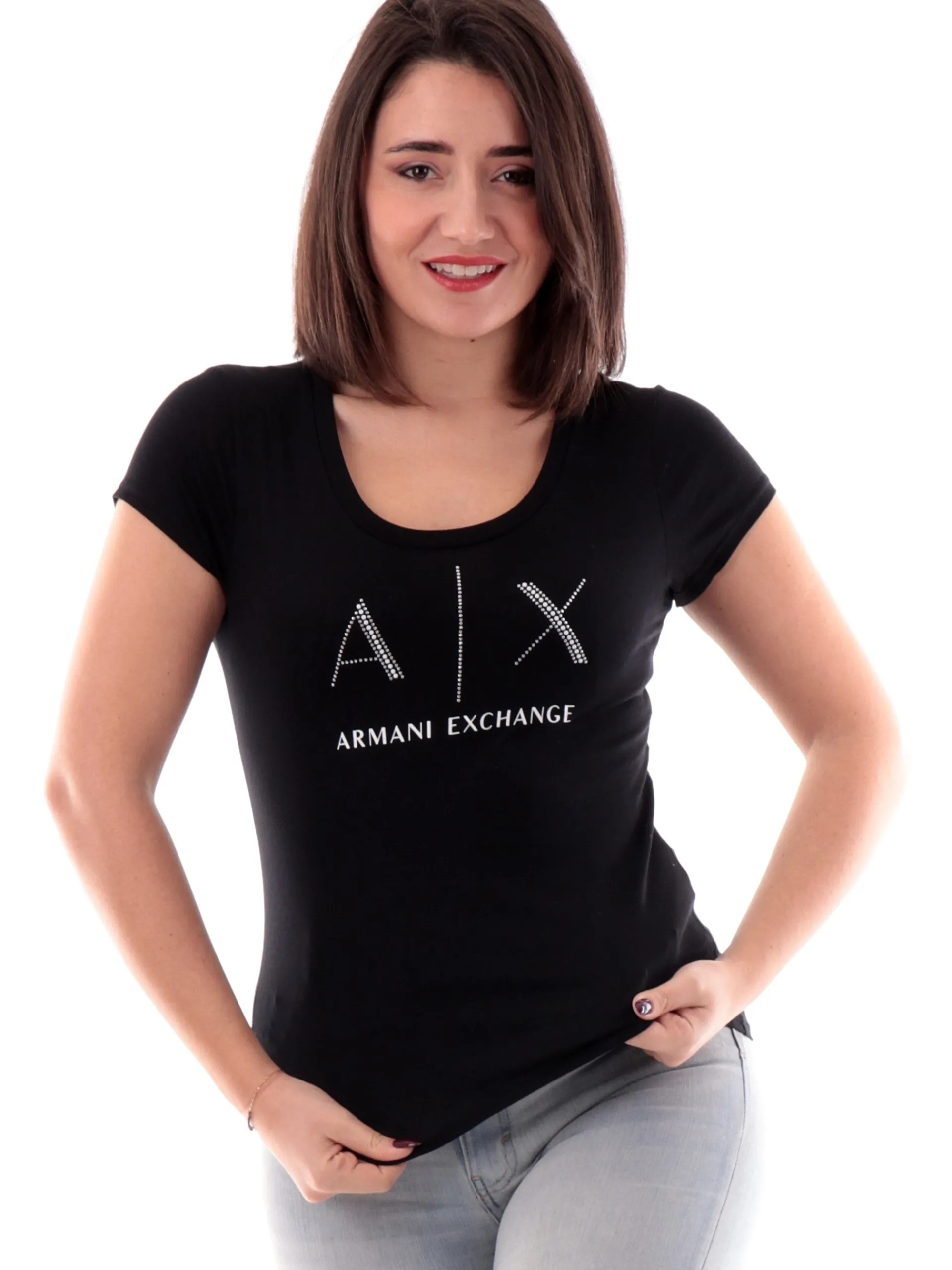 ARMANI EXCHANGE T-Shirt*T-shirt nera da donna con strass 8NYT83YJ16Z