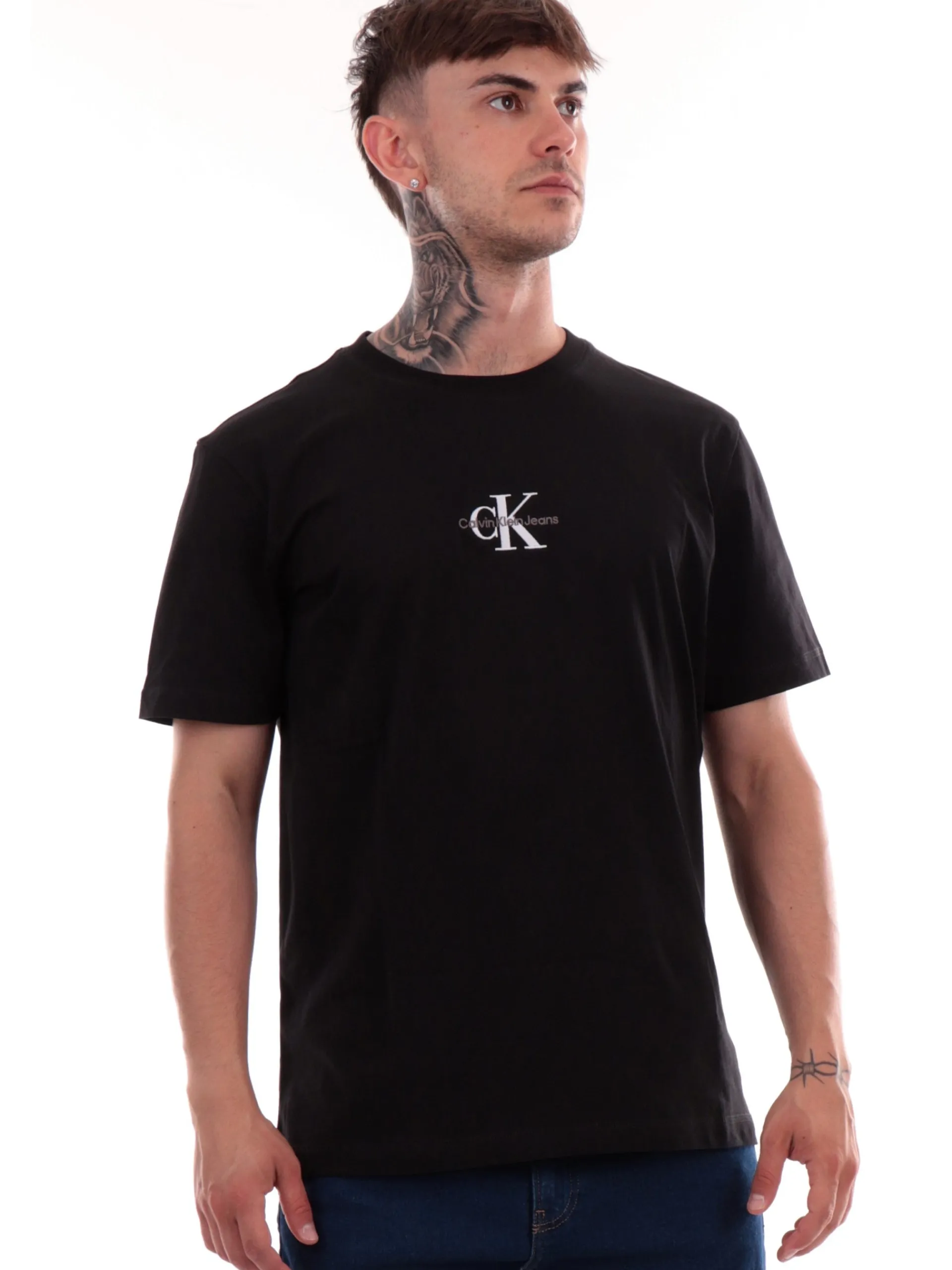 CALVIN KLEIN T-Shirt*T-shirt nera da uomo logo ricamato J30J325649