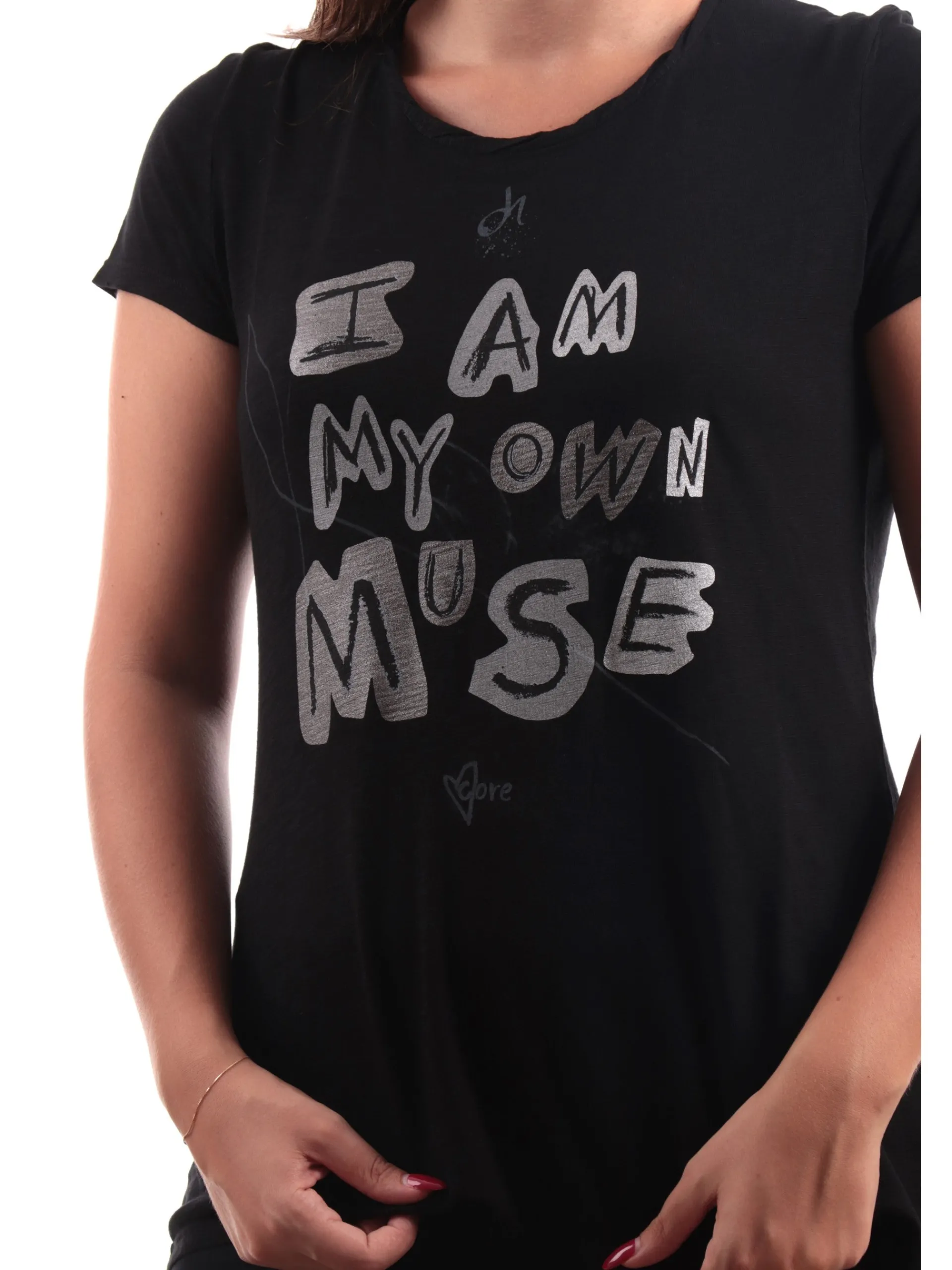 DEHA T-Shirt*T-Shirt Nera da Donna stampa glitter A00590