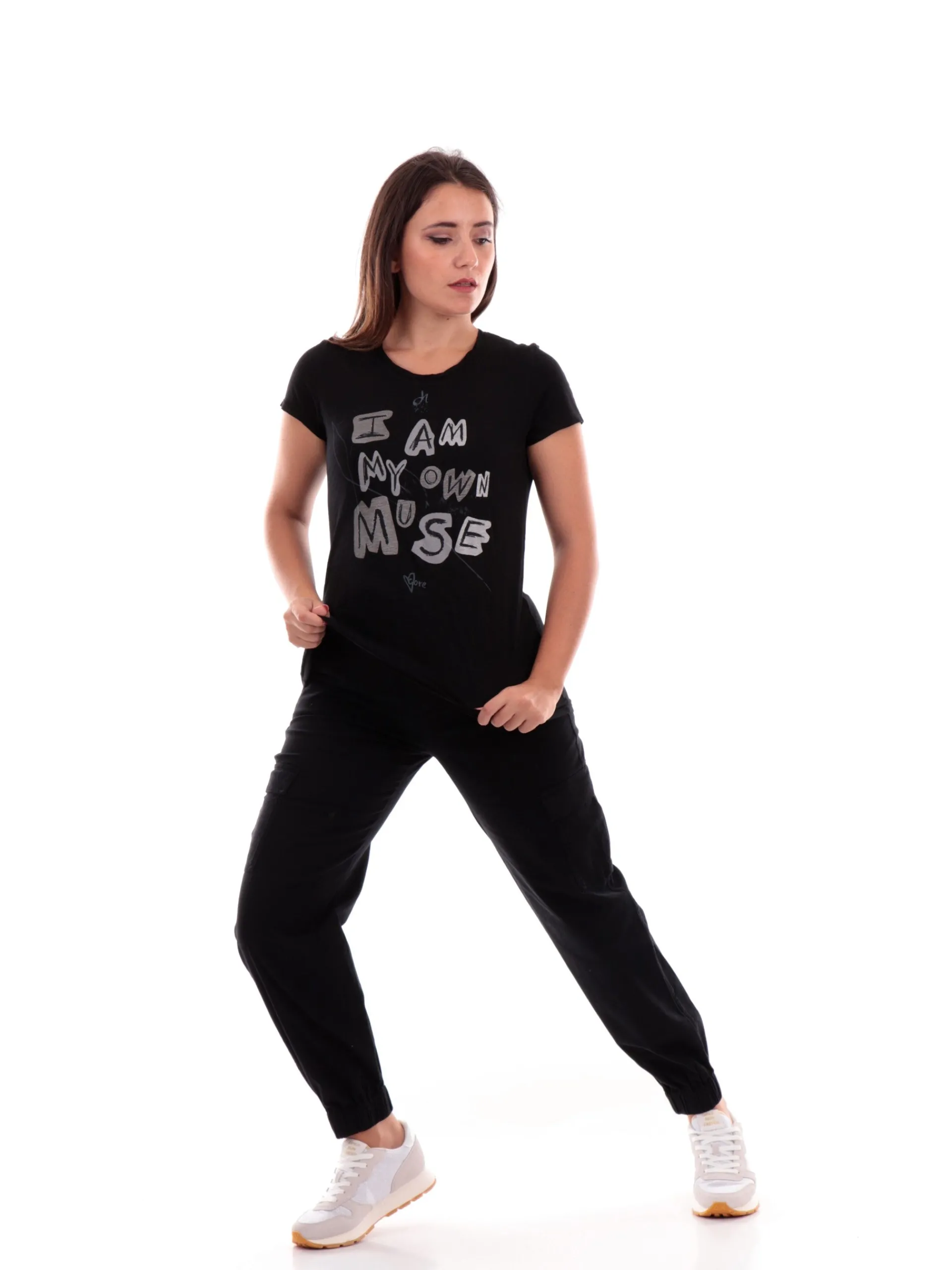 DEHA T-Shirt*T-Shirt Nera da Donna stampa glitter A00590