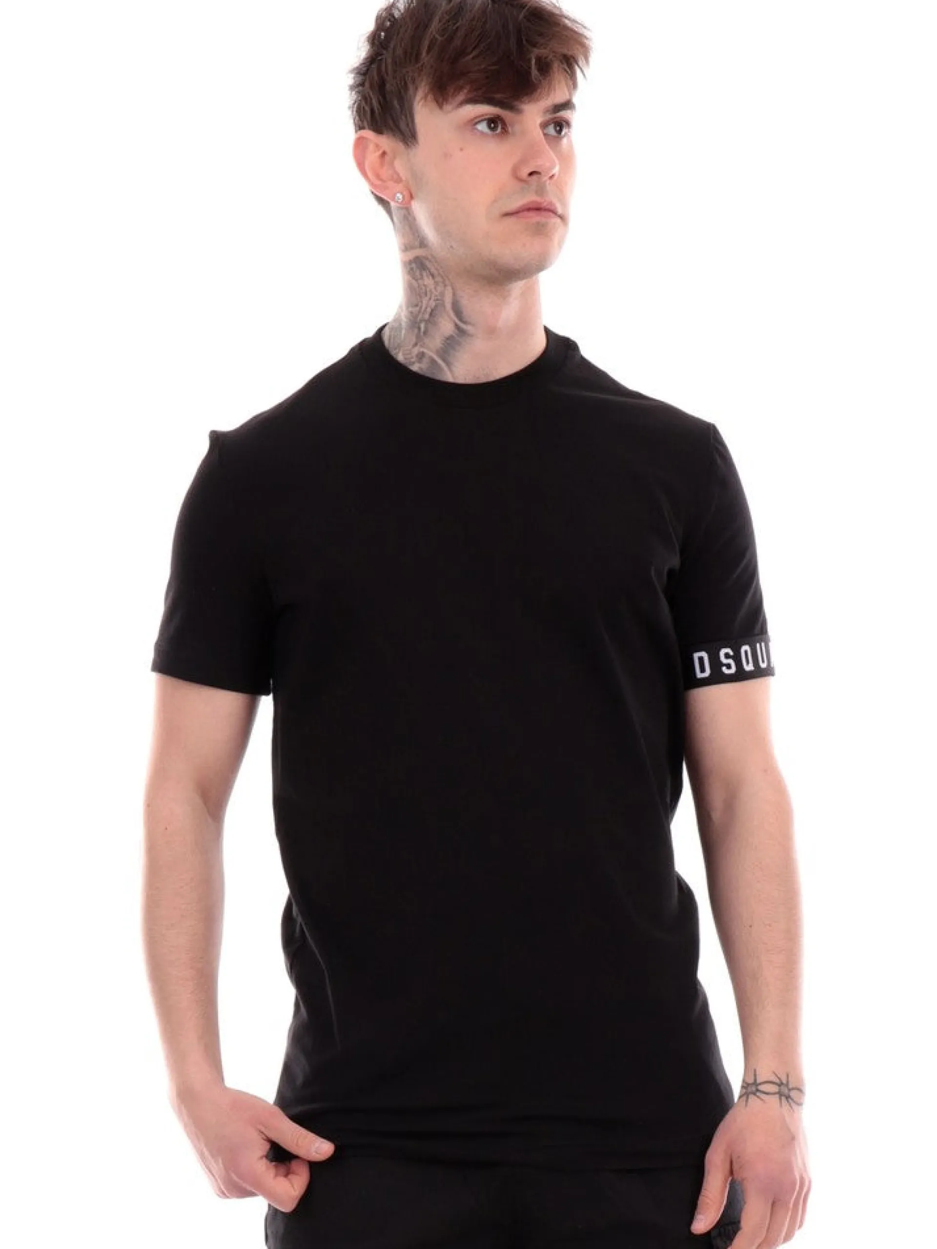 DSQUARED T-Shirt*T-shirt nera da uomo banda logata D9M3S5400