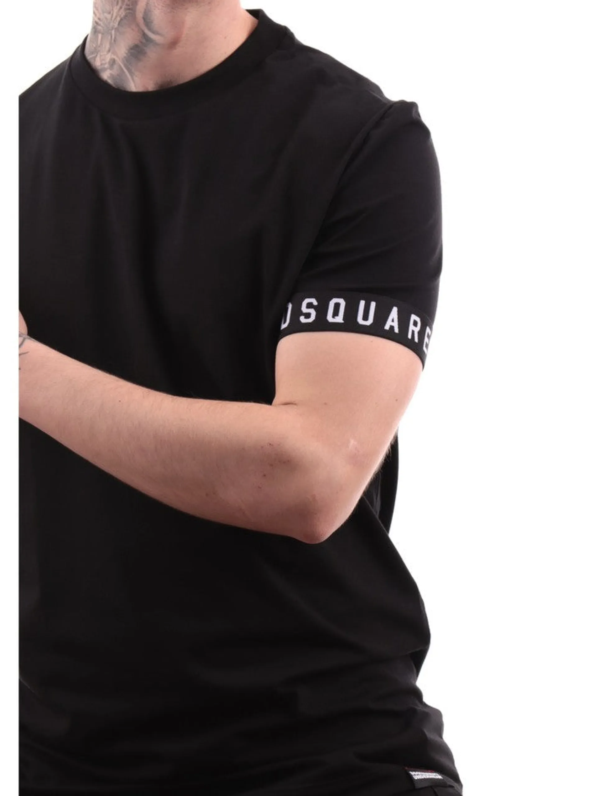 DSQUARED T-Shirt*T-shirt nera da uomo banda logata D9M3S5400