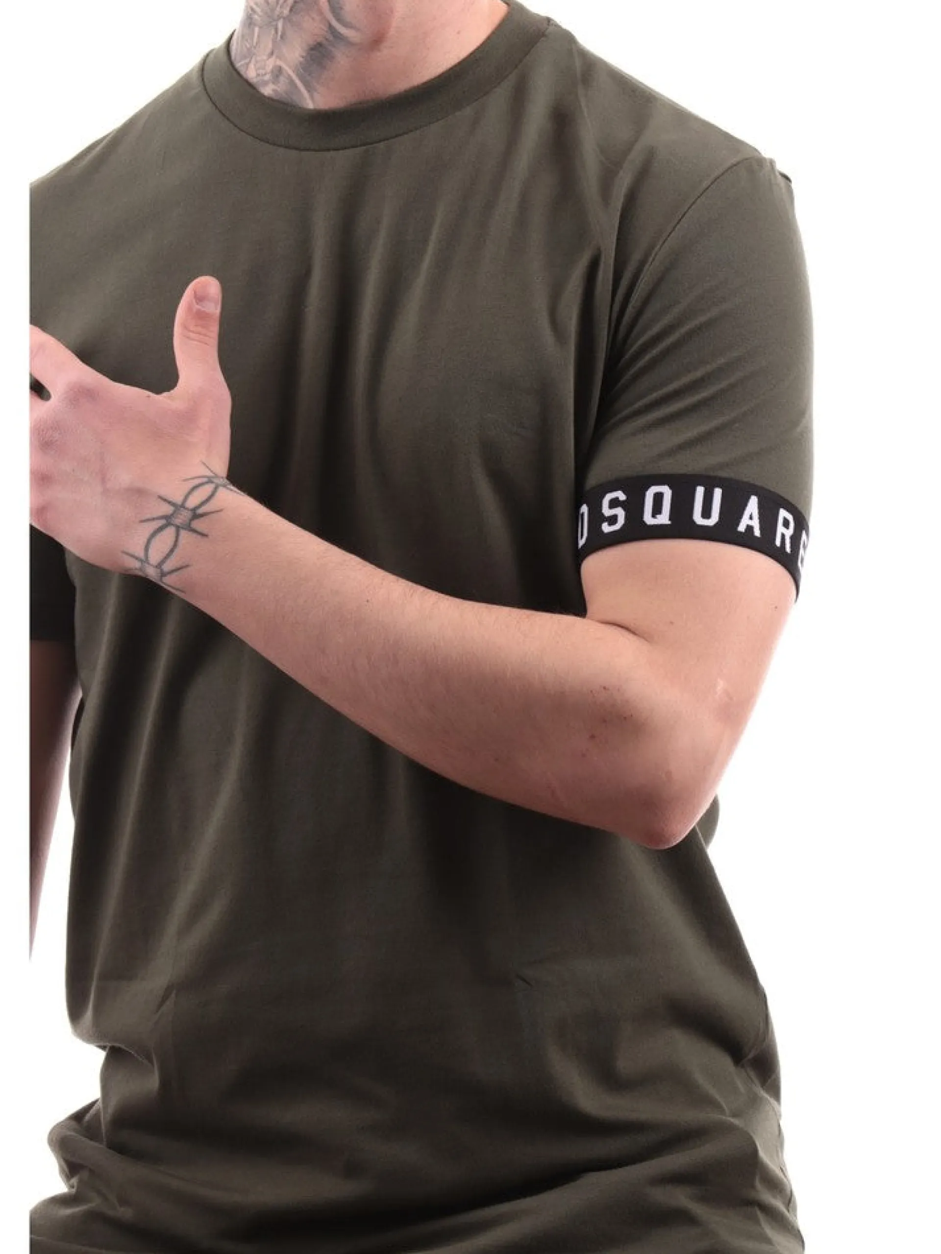 DSQUARED T-Shirt*T-shirt verde da uomo banda logata D9M3S5400