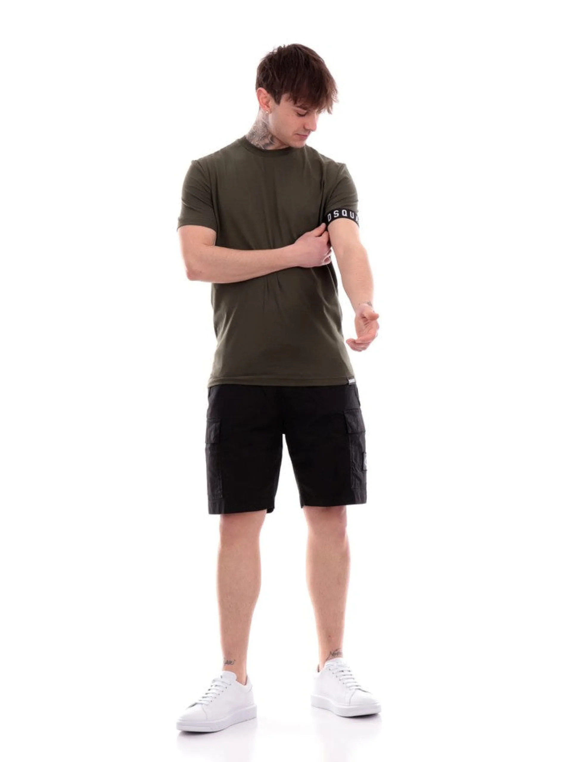 DSQUARED T-Shirt*T-shirt verde da uomo banda logata D9M3S5400