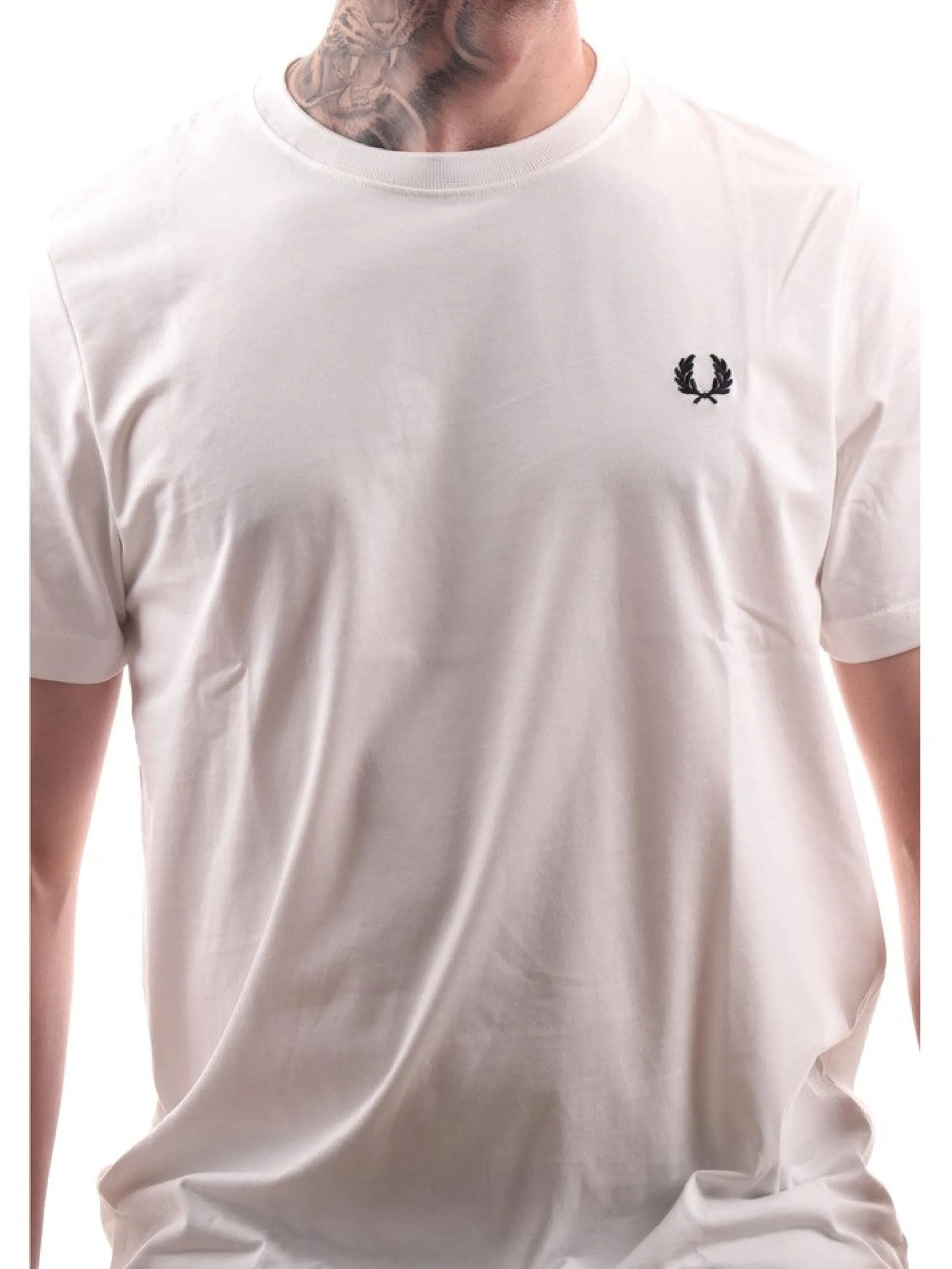 FRED PERRY T-Shirt*T-shirt bianca da uomo logo nero Crew Neck M1600