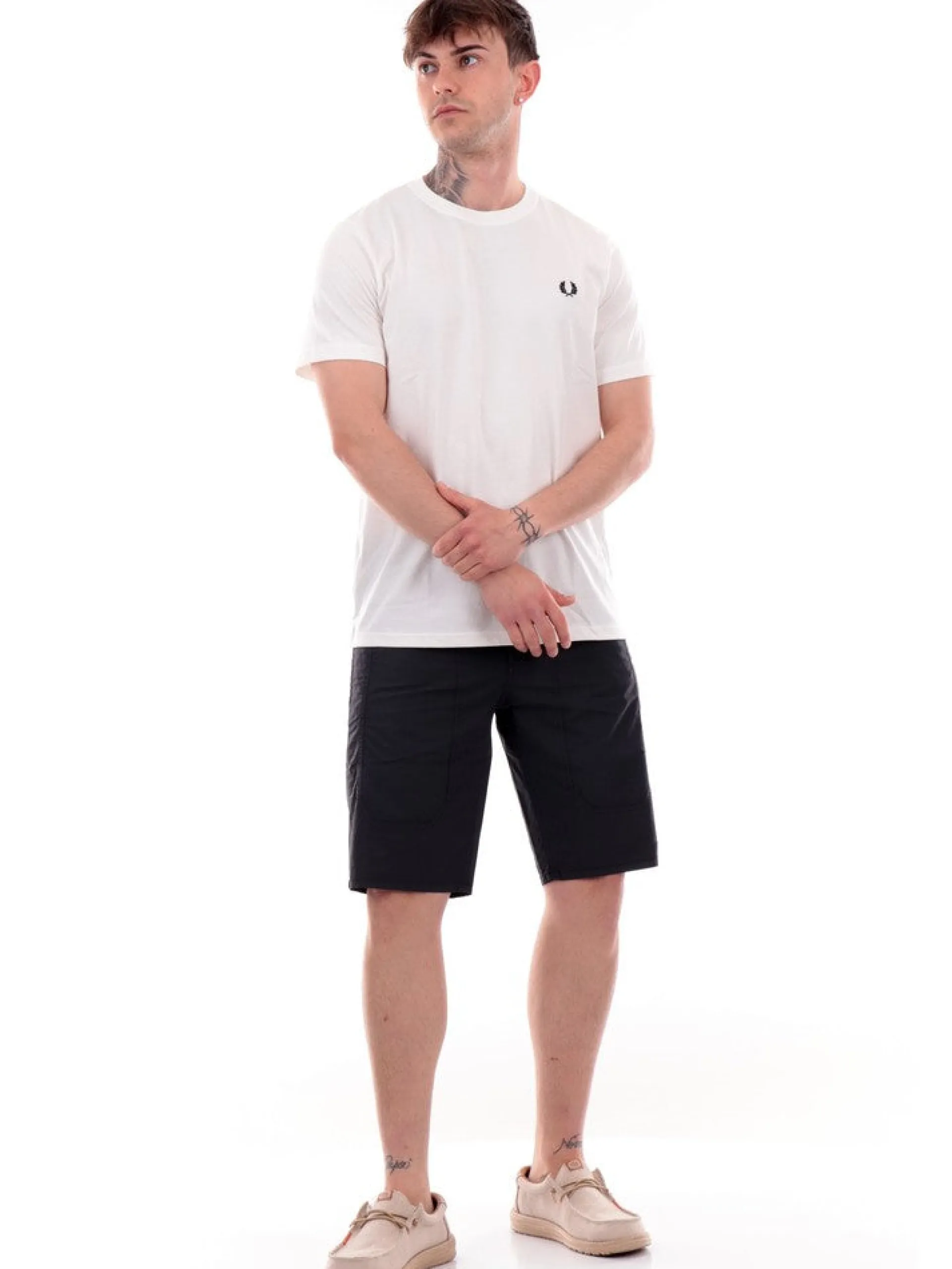 FRED PERRY T-Shirt*T-shirt bianca da uomo logo nero Crew Neck M1600