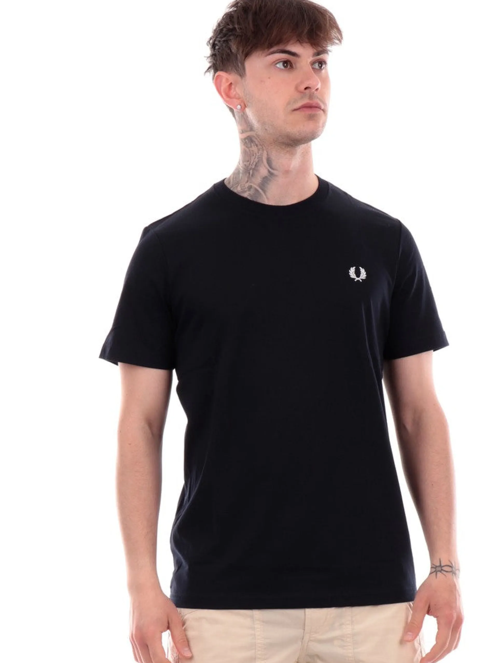 FRED PERRY T-Shirt*T-shirt blu da uomo logo bianco Crew Neck M1600