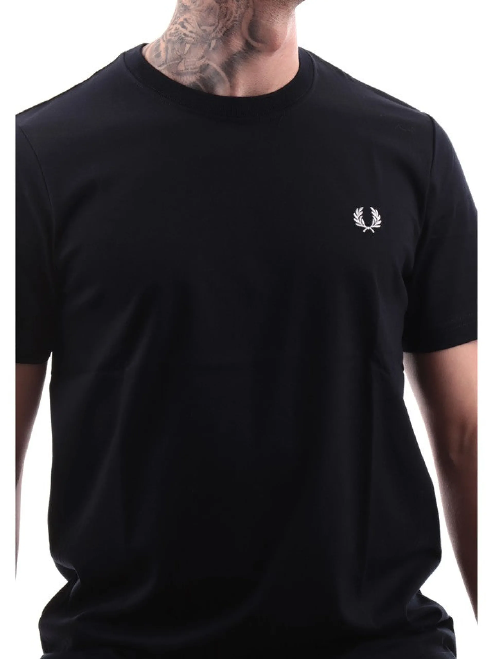 FRED PERRY T-Shirt*T-shirt blu da uomo logo bianco Crew Neck M1600