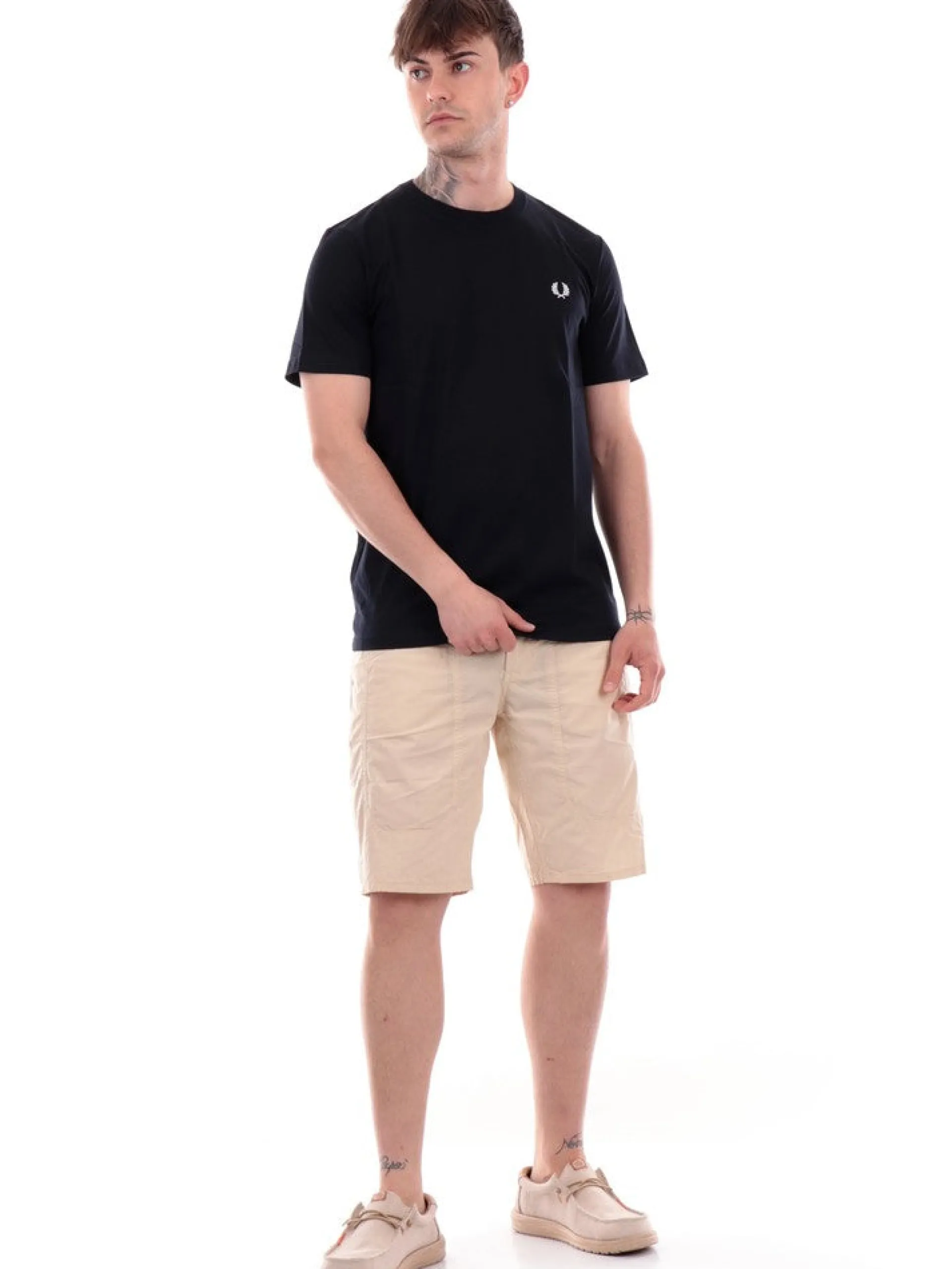 FRED PERRY T-Shirt*T-shirt blu da uomo logo bianco Crew Neck M1600