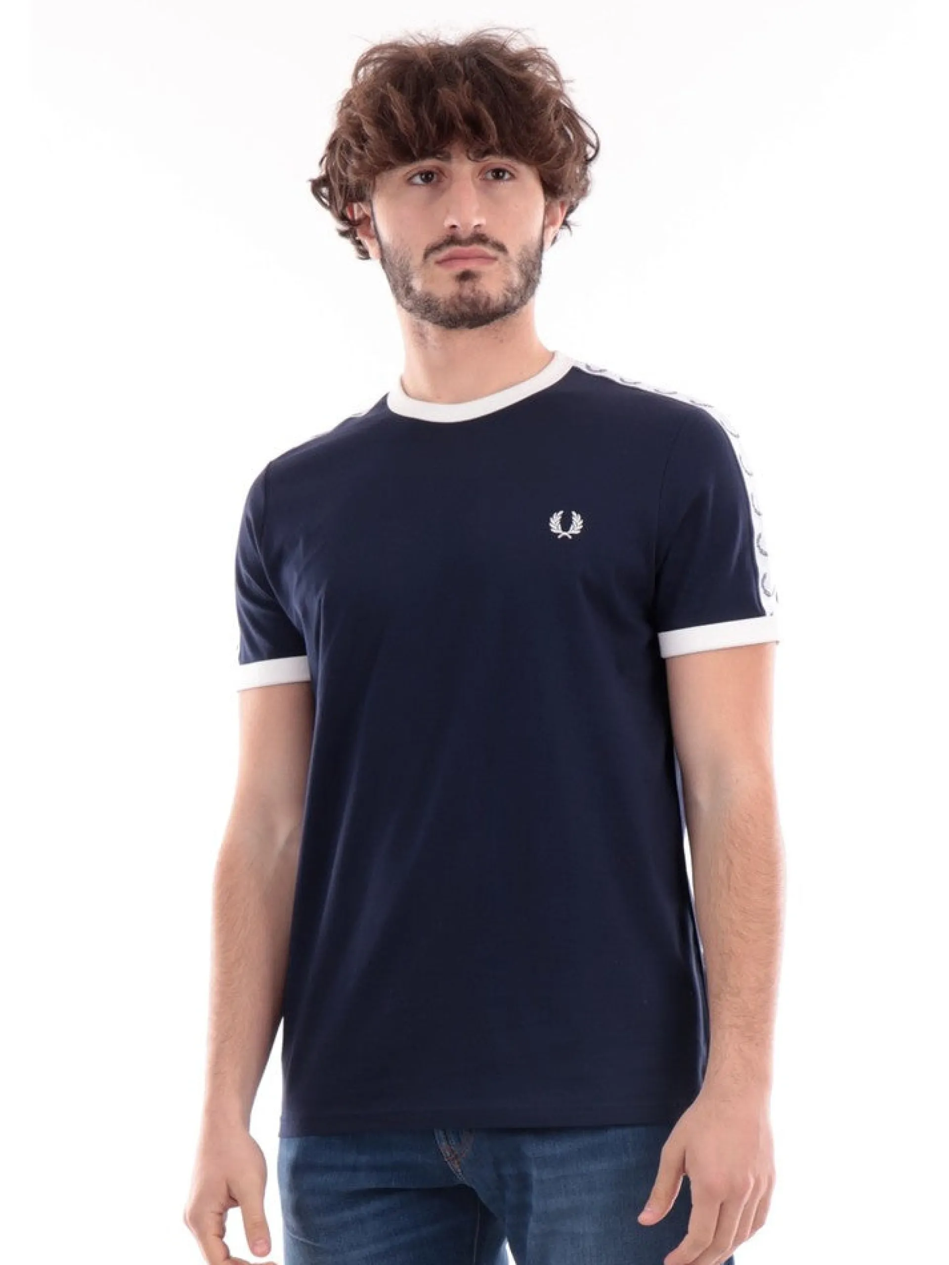 FRED PERRY T-Shirt*T-Shirt blu scuro da uomo Taped Ringer M4620