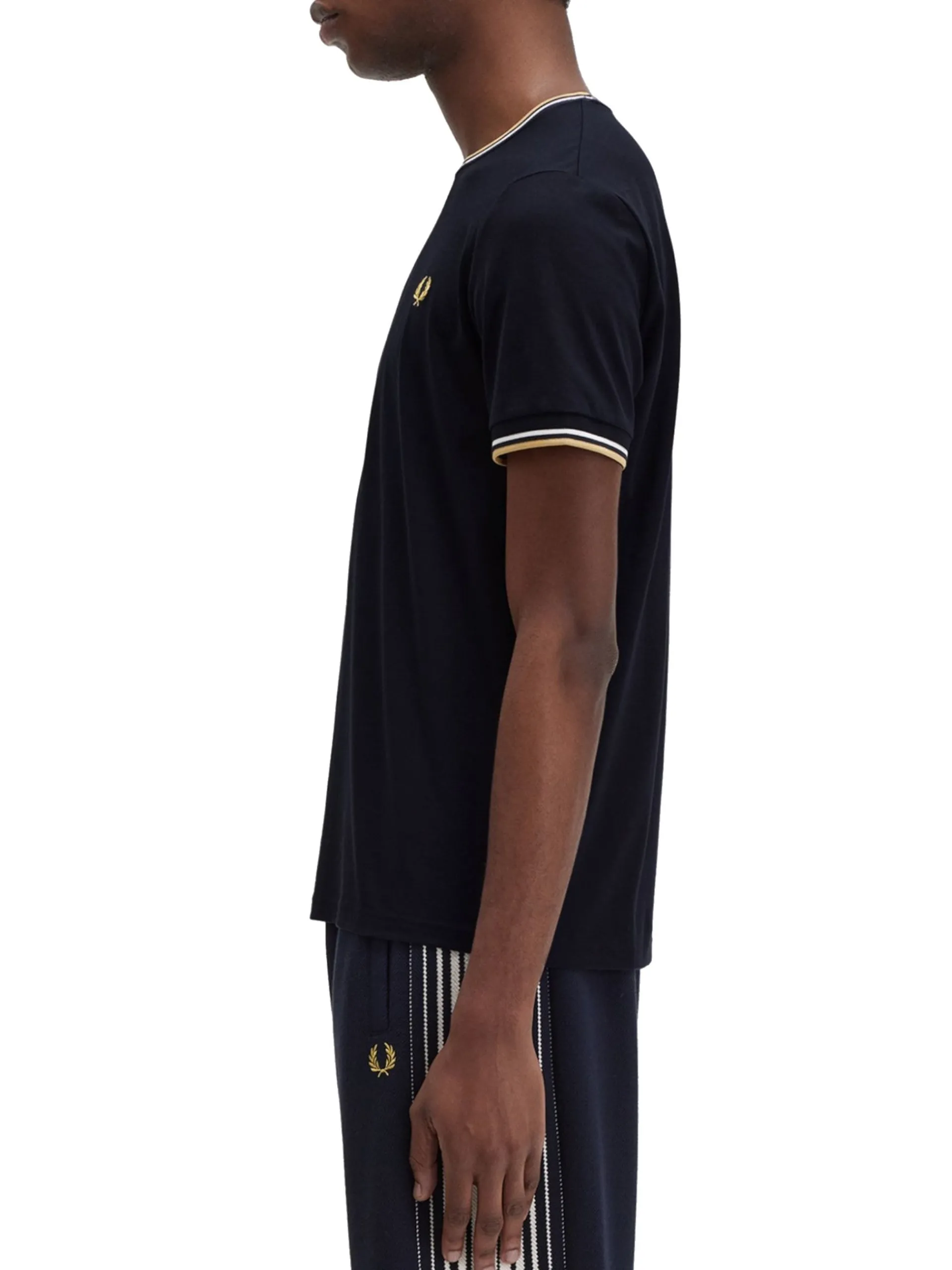 FRED PERRY T-Shirt*T-shirt Twin Tipped blu da uomo inserti oro e bianchi M1588
