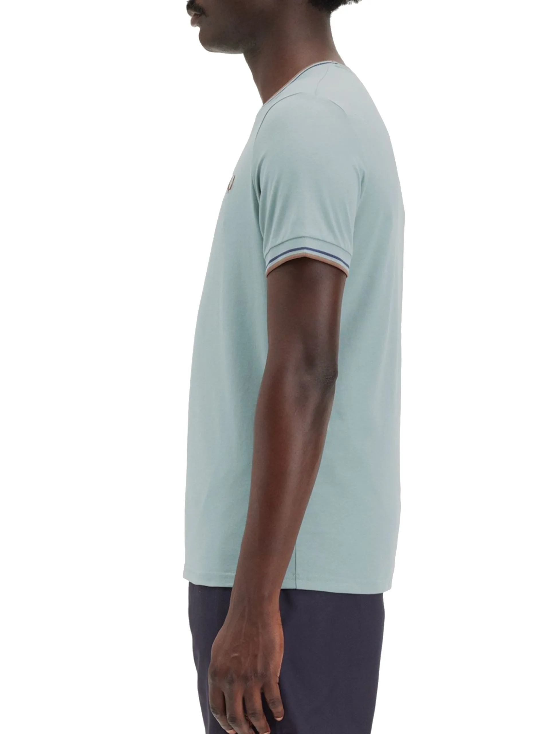FRED PERRY T-Shirt*T-shirt Twin Tipped verde da uomo bande blu e bronzo M1588