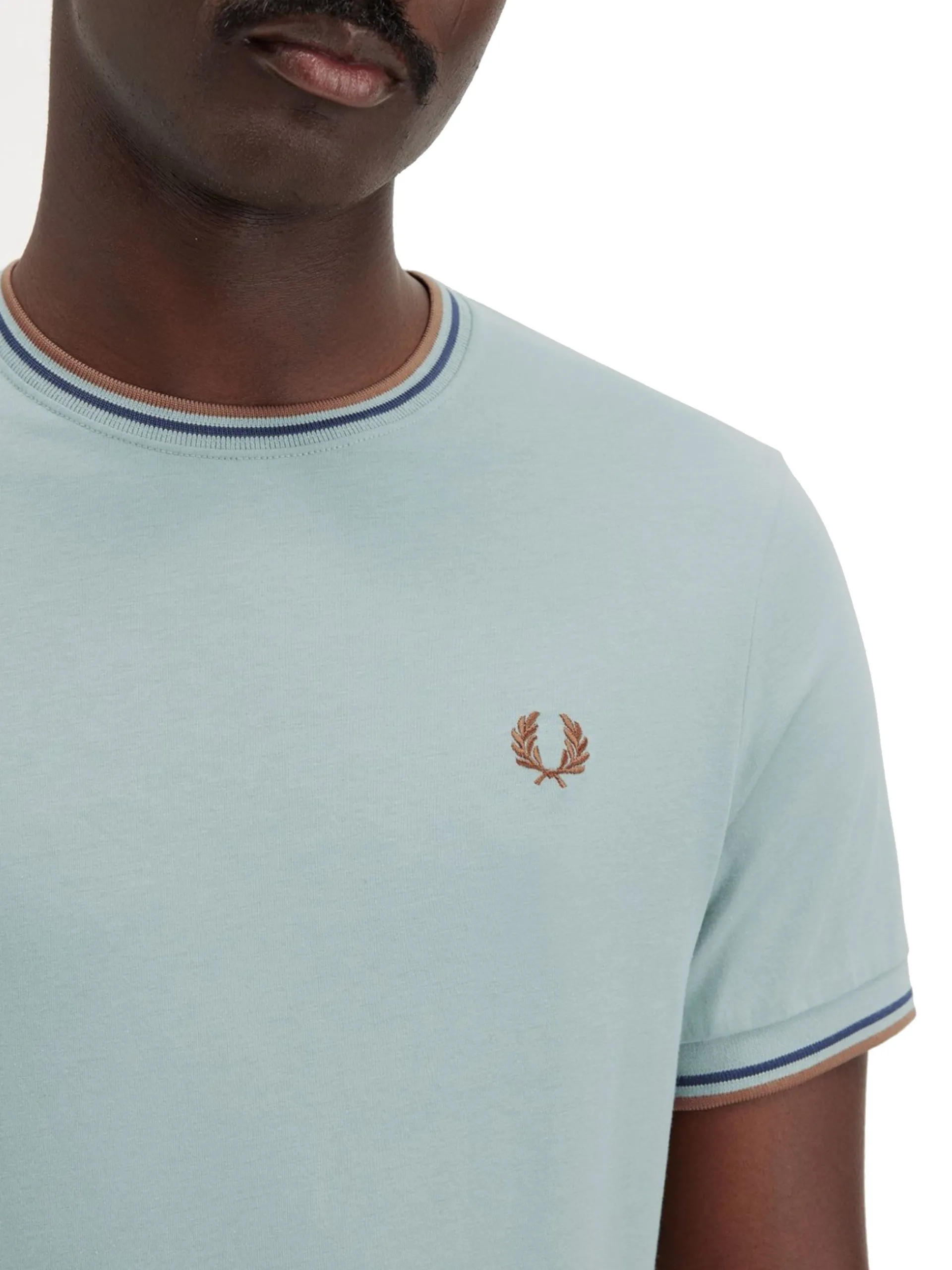FRED PERRY T-Shirt*T-shirt Twin Tipped verde da uomo bande blu e bronzo M1588