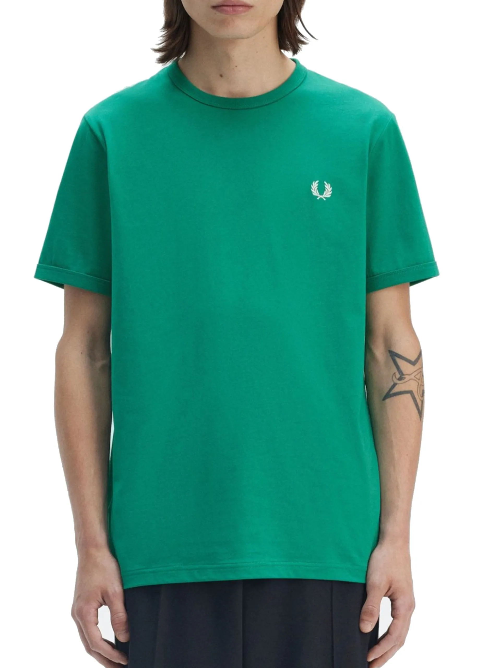 FRED PERRY T-Shirt*T-shirt verde da uomo Ringer M3519